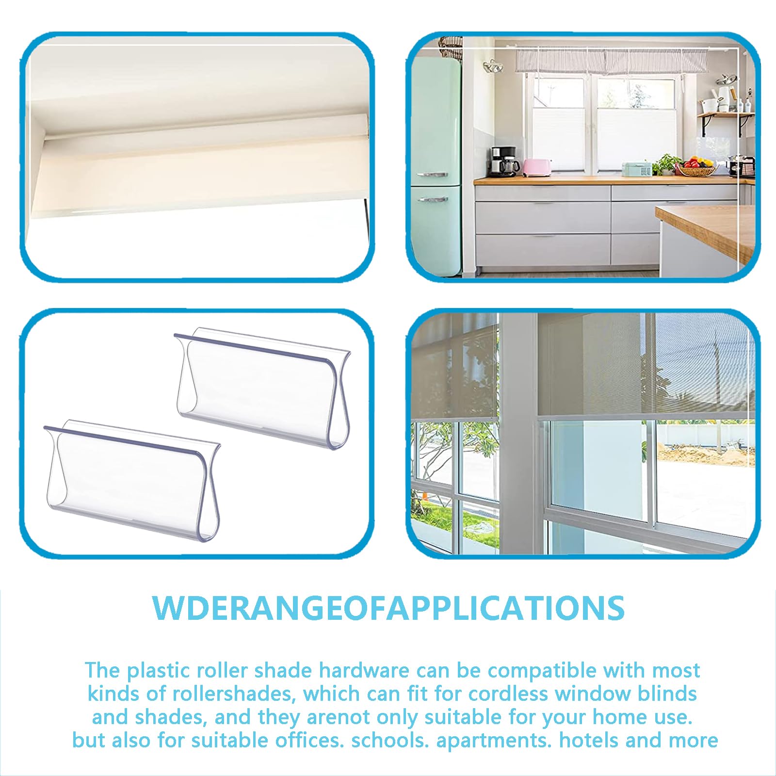 Clear Roller Window Shade Plastic Hem Grip - 4-Piece Set for Easy Pull Down Shades, Perfect for Home, Office, and Classroom Window Coverings