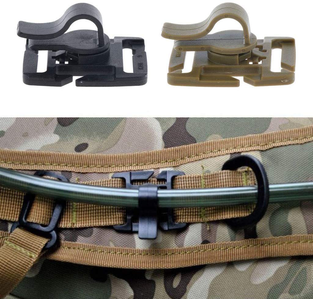 Rotatable Drink Tube Clip Gear - Adjustable Water Pipe Hose Clamp for Backpack, MOLLE, Carabiner - Tactical Buckle Accessories for Outdoor Camping, Hiking, Cycling & Travel