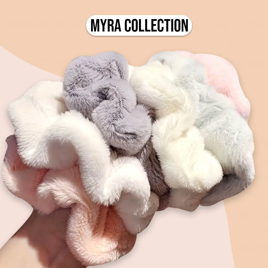 Myra Collection 5-Pack Soft Fuzzy Hair Ties for Women & Girls - Warm Winter Ponytail Holders, Stretchy Hair Ropes for Thick Hair - Perfect for School, Work, and Casual Outfits
