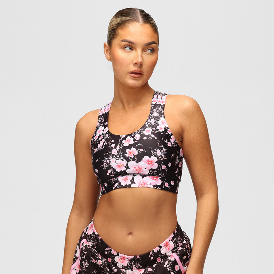 Blossom Noir Cross Back Bra - Women's Supportive & Comfortable Sports Bra for Yoga, Running & Workouts