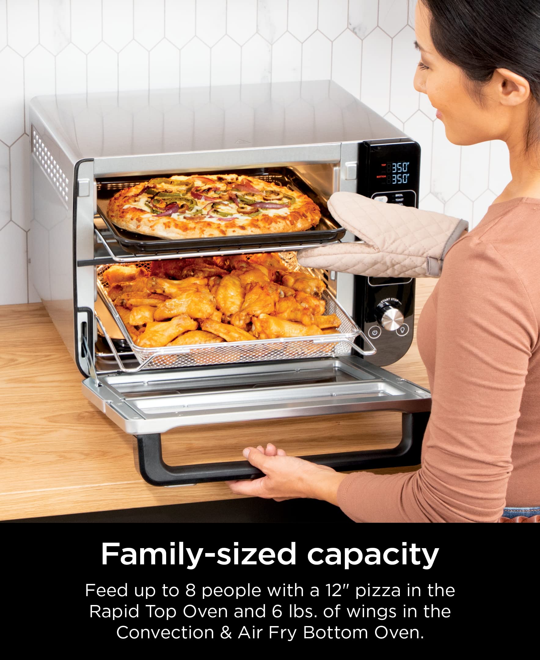 Ninja DCT401 12-in-1 Double Oven with FlexDoor, FlavorSeal & Smart Finish - Rapid Convection Top & Air Fry Bottom - Bake, Roast, Toast, Air Fry, Pizza - Stainless Steel Countertop Oven for Home Kitchen, Small Spaces & Holiday Cooking