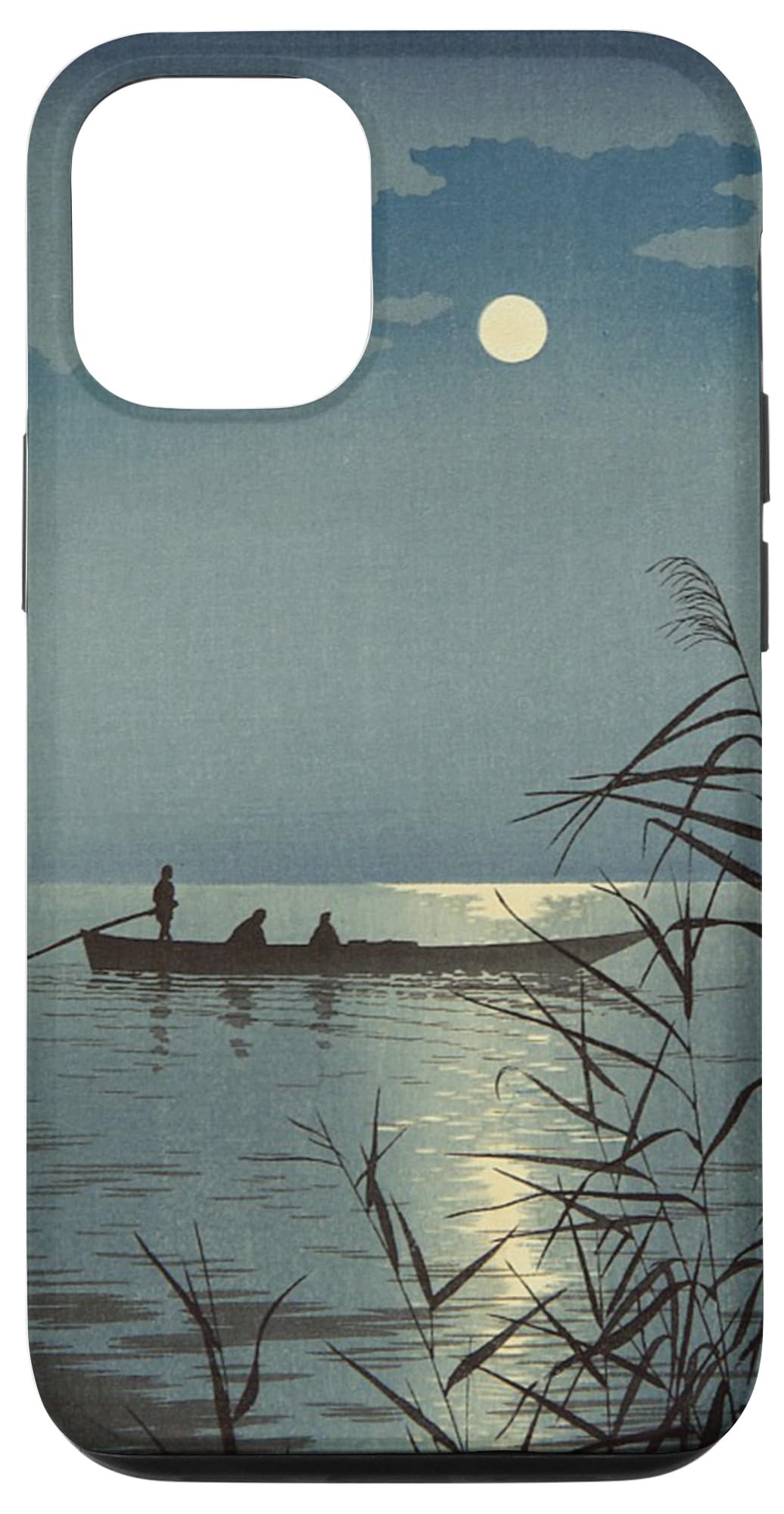 Vintage Japanese Art Phone Case for iPhone 12/12 Pro - Shin Hanga Boat at Night Moon Design - Perfect for Travel, Photography & Art Lovers