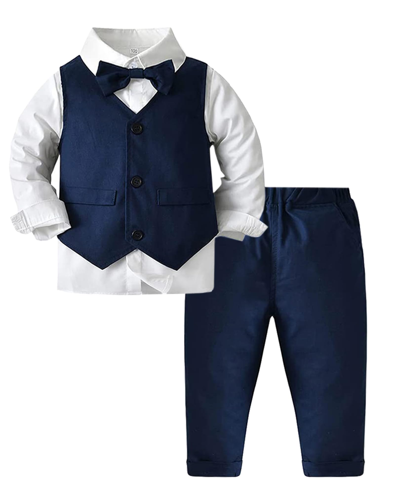ARTMINE Toddler Boy Formal Suit Set - Dress Shirt, Bow Tie, Vest & Pants for Weddings, Parties & Special Occasions | Gentleman Style Outfit for Toddlers