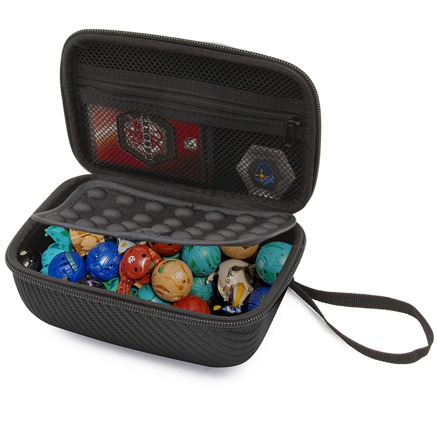 CASEMATIX Hard Shell Travel Case for Bakugan Figures, BakuCores & Trading Cards - Padded Divider & Wrist Strap - Perfect for Storage, Travel & Game Protection