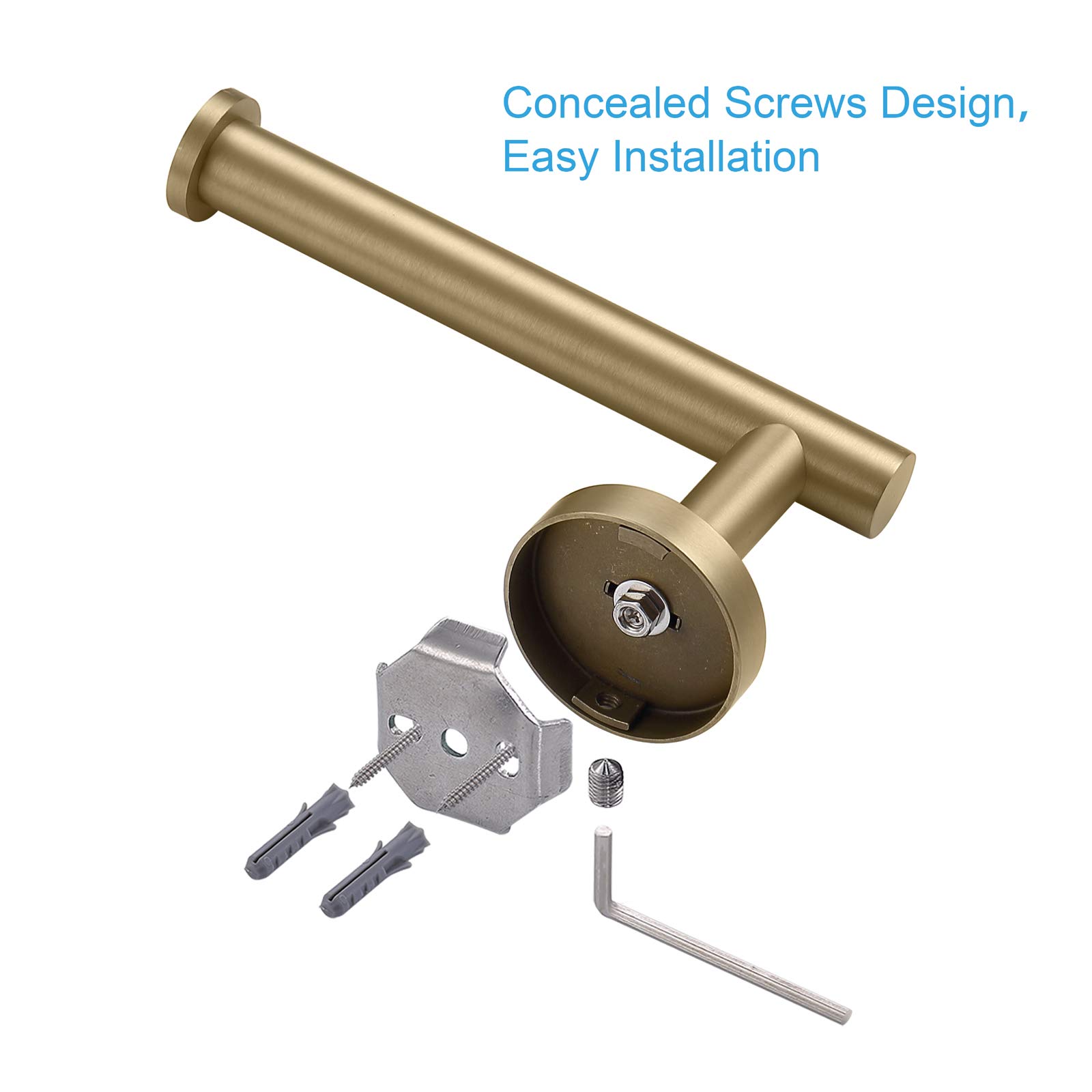 TASTOS Brushed Gold Toilet Paper Holder - 5 Inch SUS304 Stainless Steel Wall Mount Tissue Roll Dispenser - Modern Round Bathroom & Kitchen Paper Holder for Home, Office, Hotel (Ideal for Powder Rooms, Guest Bathrooms & Washrooms)