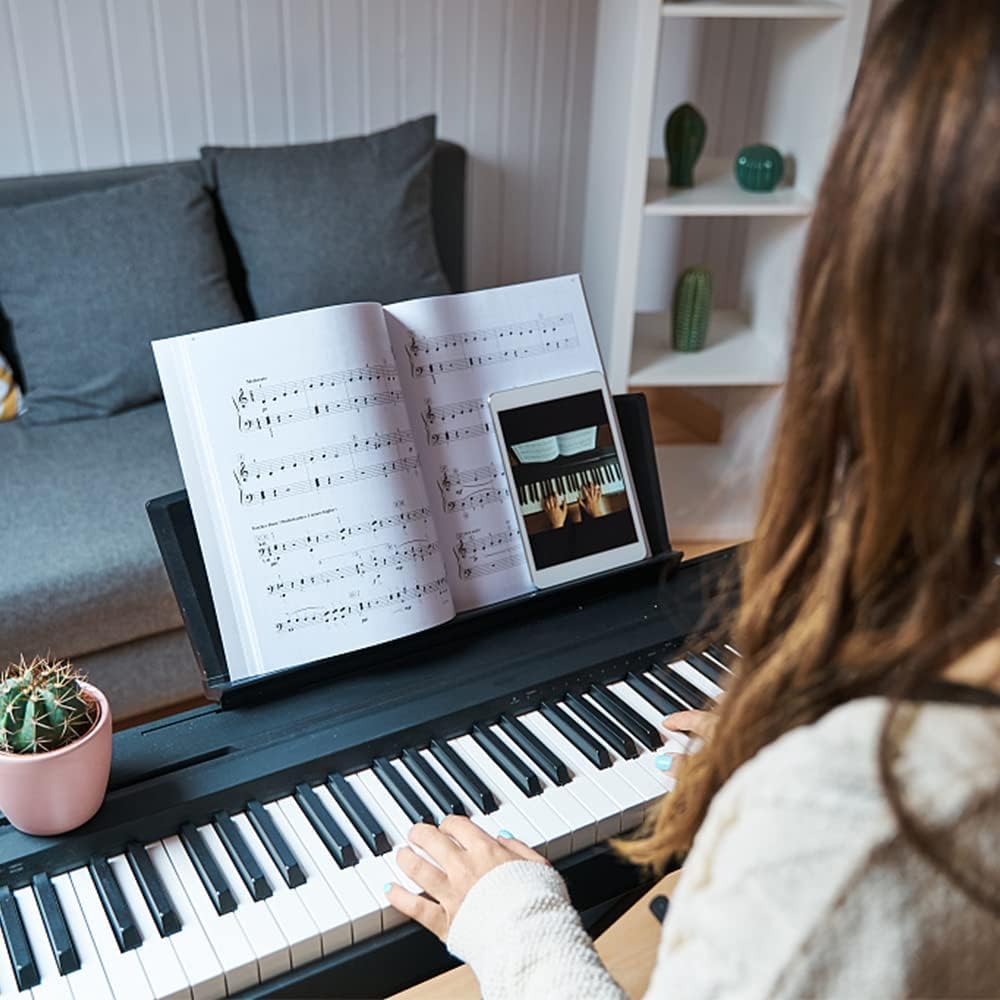 Adjustable Sheet Music Stand for Keyboard - Compatible with Yamaha & Multiple Piano Models | Durable Metal Music Book Holder with 2 Clips | Perfect for Piano Practice, Music Lessons & Live Performances