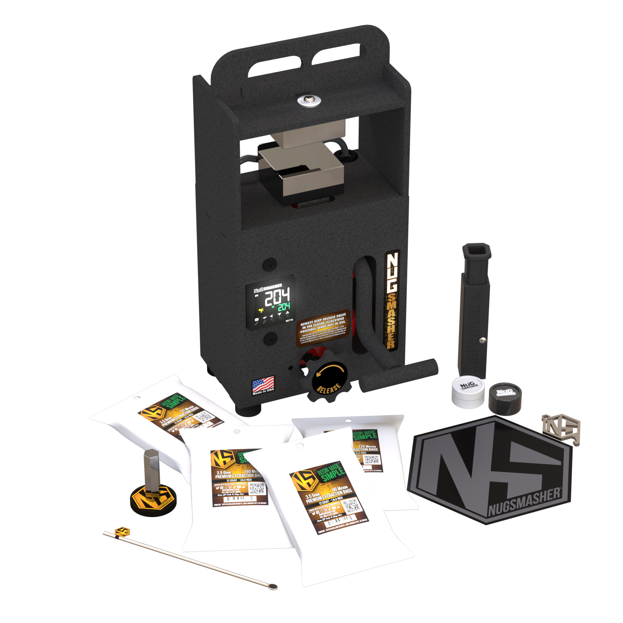 NugSmasher Mini 2 Ton Rosin Press Kit - Compact Heat Press Machine for DIY Rosin Extraction - Perfect for Home Use, Small Batch Processing & Cannabis Concentrates
