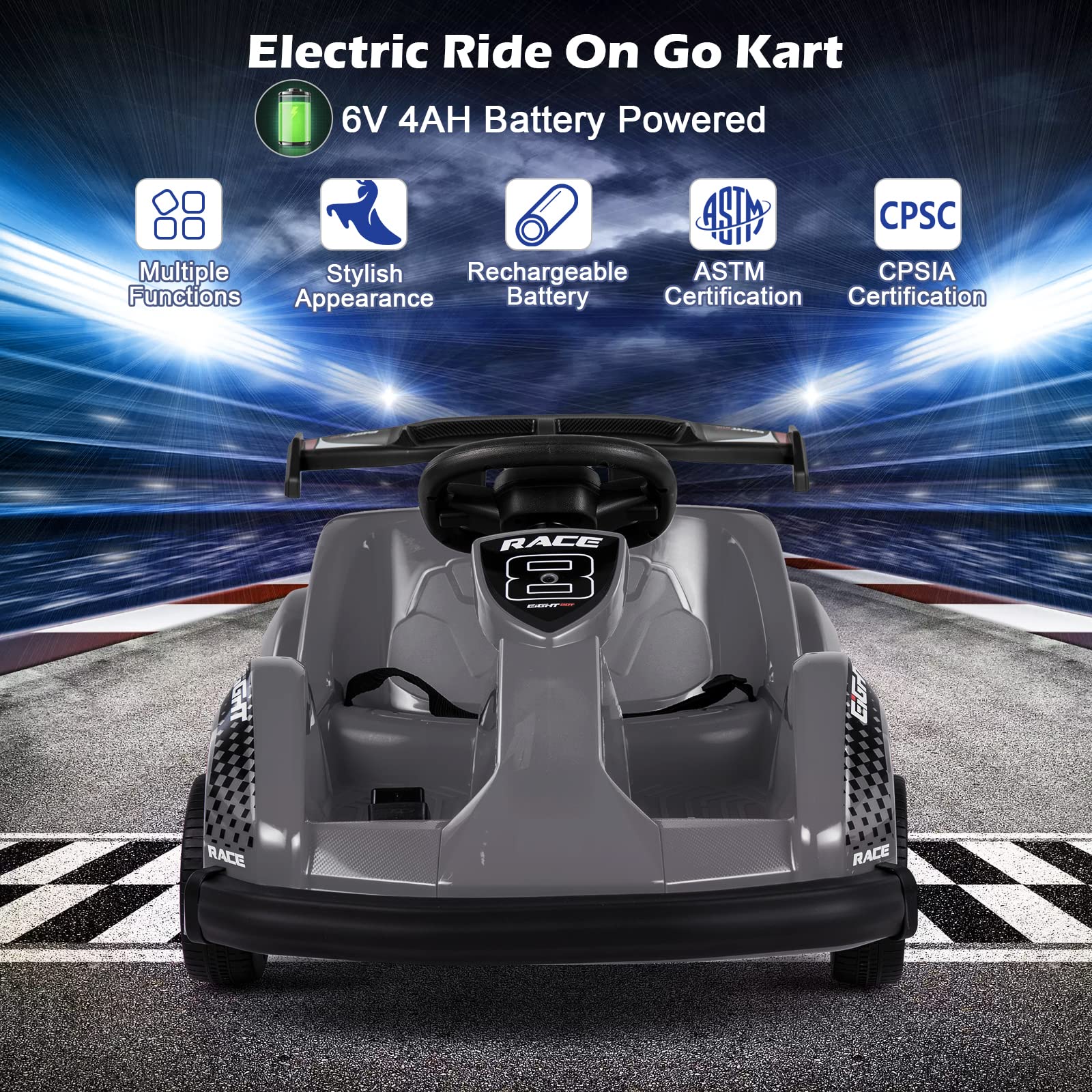 HONEY JOY 6V Electric Go Kart for Kids - Battery Powered Ride On Racing Car with Parent Remote Control, Safety Belt & Slow Start - 4 Wheeler Electric Vehicle with Music - Perfect Gift for Boys & Girls (Black) - Ideal for Outdoor Play, Birthday Gifts & Backyard Fun