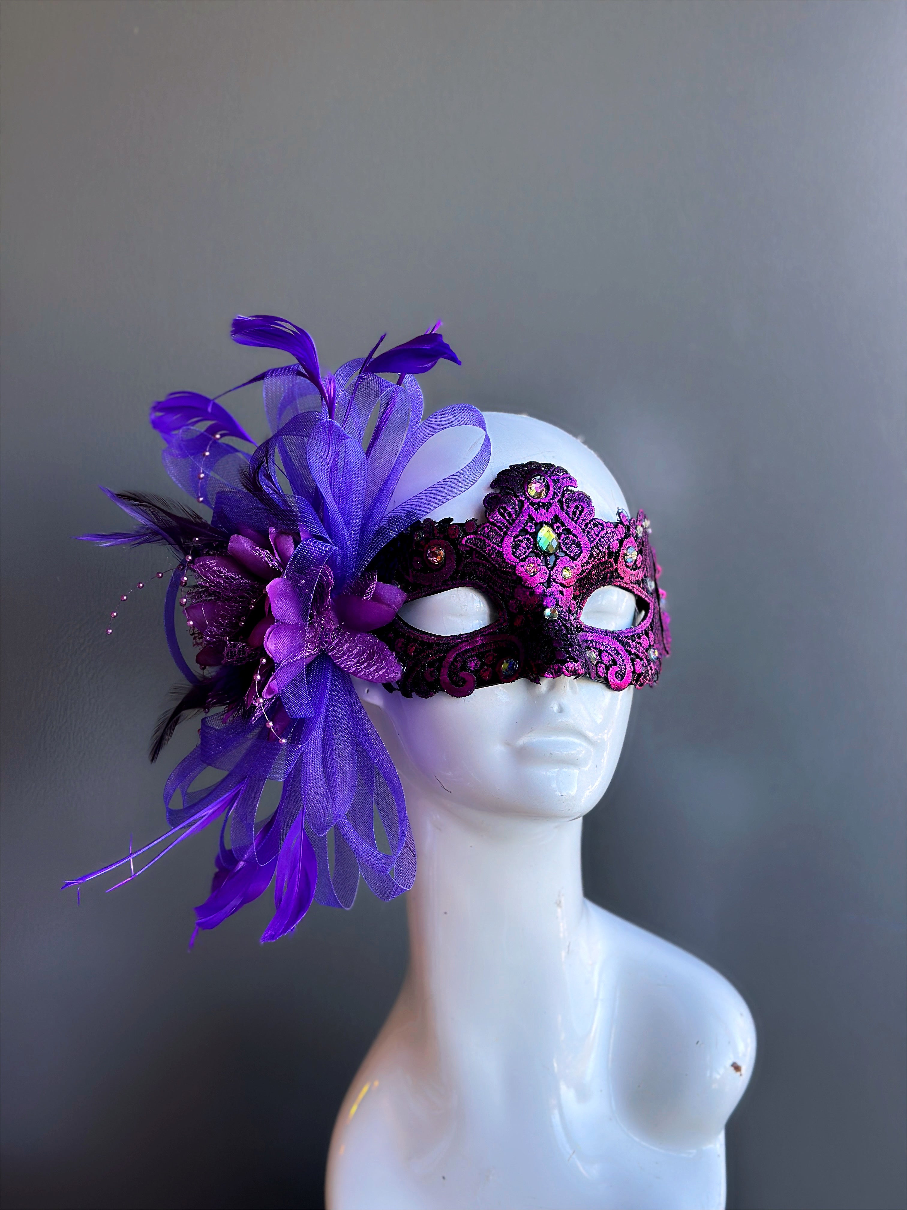 Handmade Macrame Feather Mask - Elegant Purple Bohemian Style for Festivals, Parties & Costume Events | Perfect for Halloween, Mardi Gras & Themed Gatherings