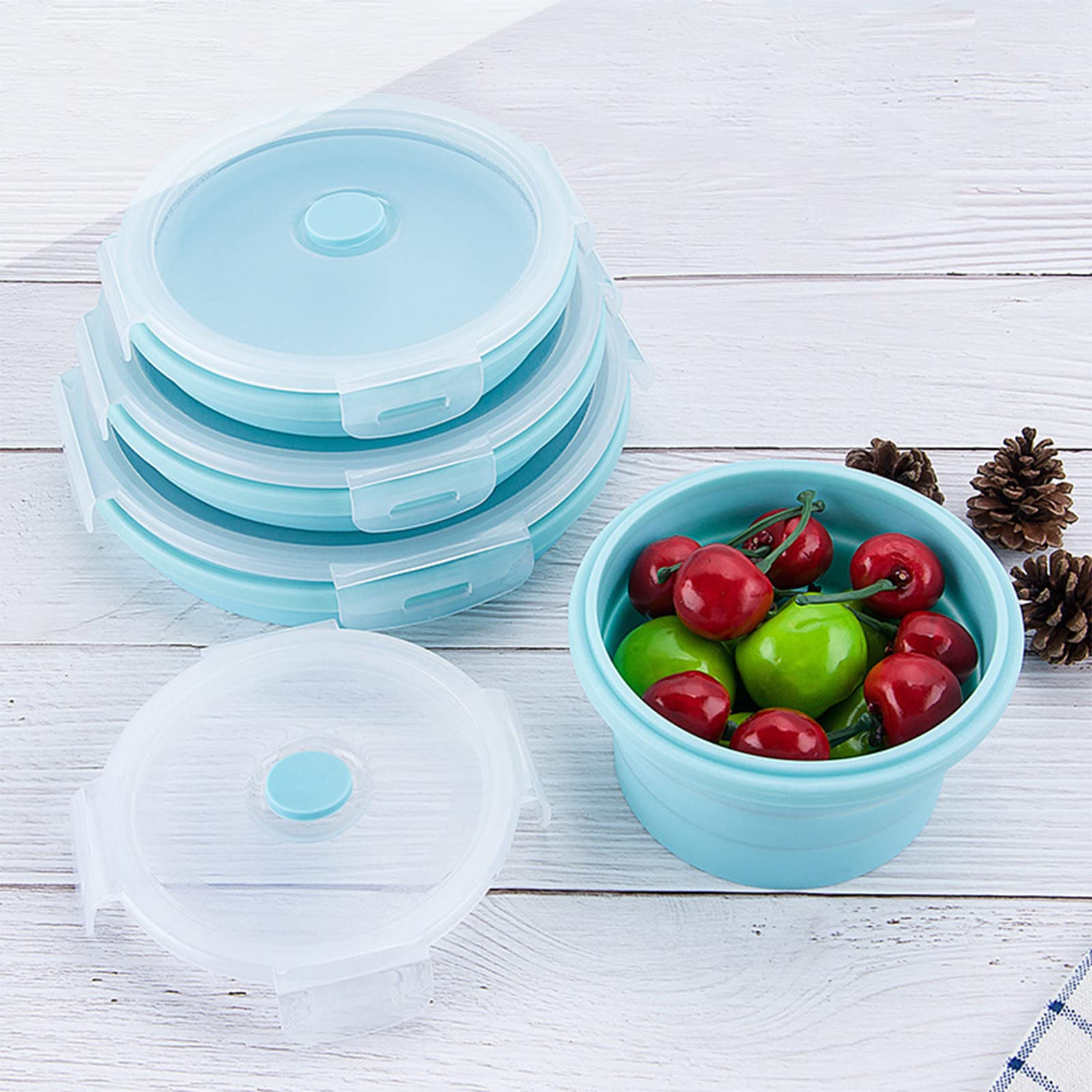 SUMDUINO 4-Piece Collapsible Silicone Food Storage Containers Set - BPA-Free Reusable Lunch Boxes with Lids, Microwave & Freezer Safe, Space Saving Bowls for Meal Prep, Snacks, Fruits & Office Lunch - Perfect for Travel, Camping & School