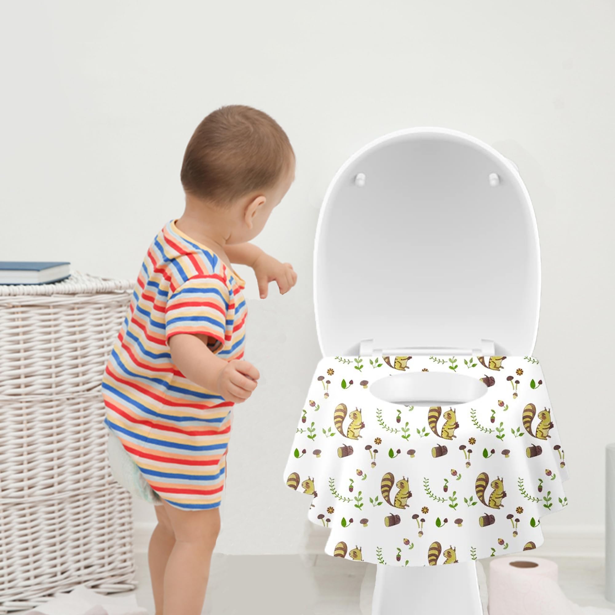 Extra Large Waterproof Disposable Toilet Seat Covers - 20 Pack Individually Wrapped, Travel & Public Restroom Essentials for Kids, Adults & Toddler Potty Training (Squirrel Design) - Perfect for Airplanes, Camping & Hygiene Protection