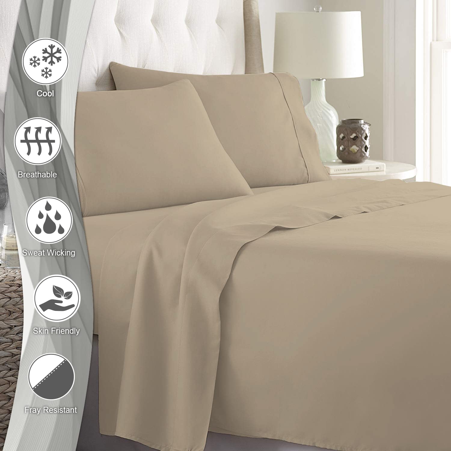 Pizuna Pure 100% Cotton Split King Sheets - 600 Thread Count Long Staple Sateen Weave - Fits 15