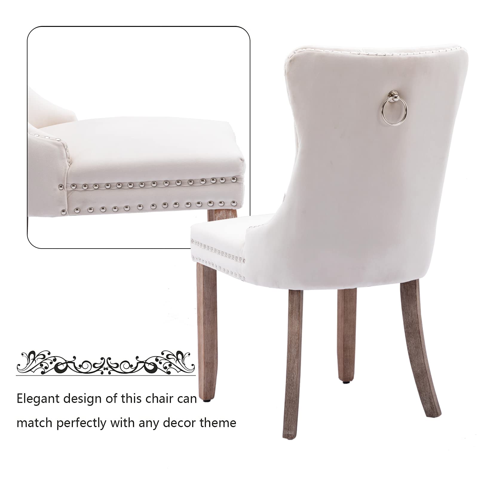Aoowow 2-Piece Velvet Upholstered Dining Chairs Set - Wingback Armless Side Chairs with Button Tufted Design & Solid Wood Legs for Kitchen, Dining Room - Elegant Beige Home Decor for Modern Living Spaces