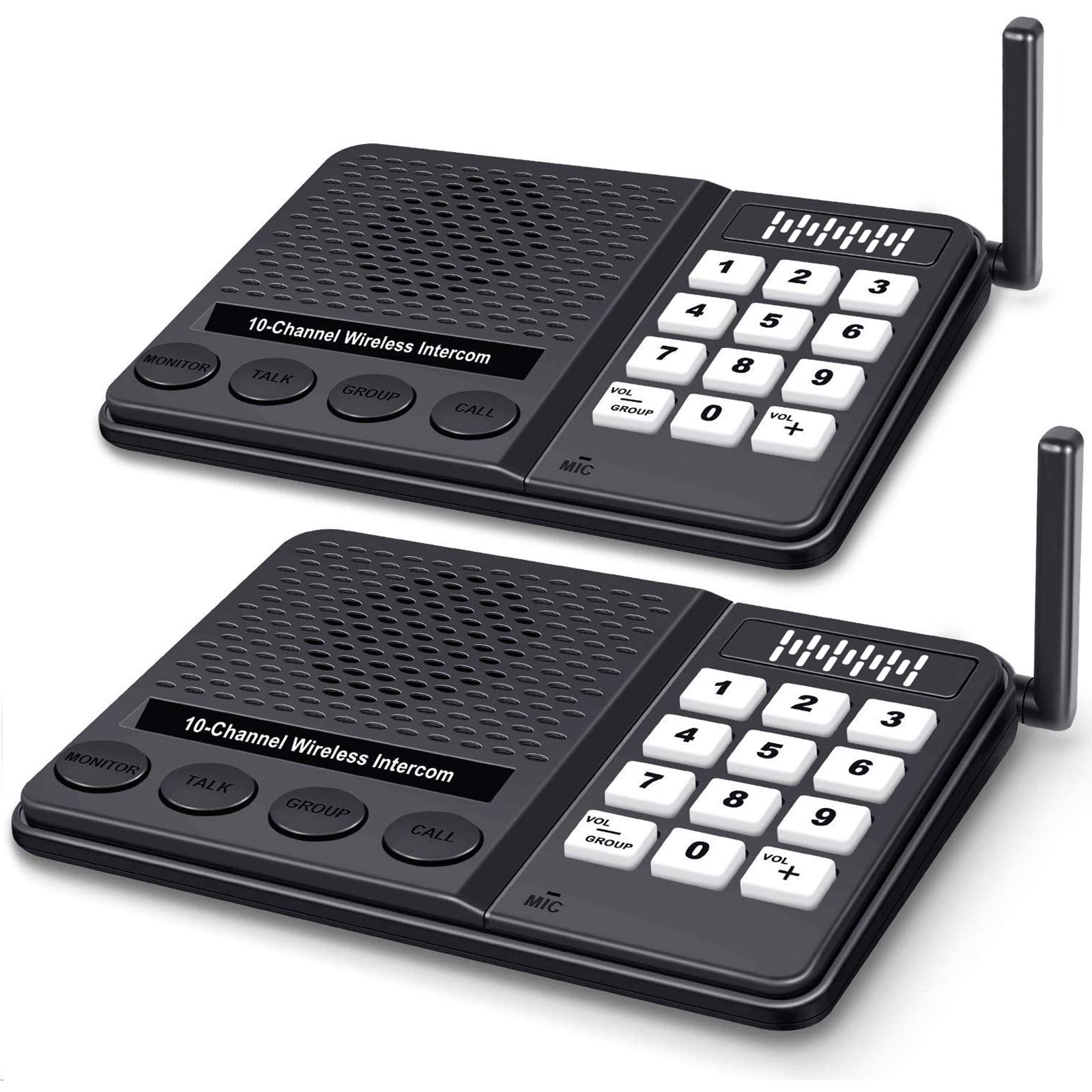 Wireless Intercom System for Home & Office - 10 Channel 3 Privacy Code Long Range (1.1 Mile) Room to Room Communication - 2 Pack - Ideal for Houses, Businesses, and Multi-Room Communication