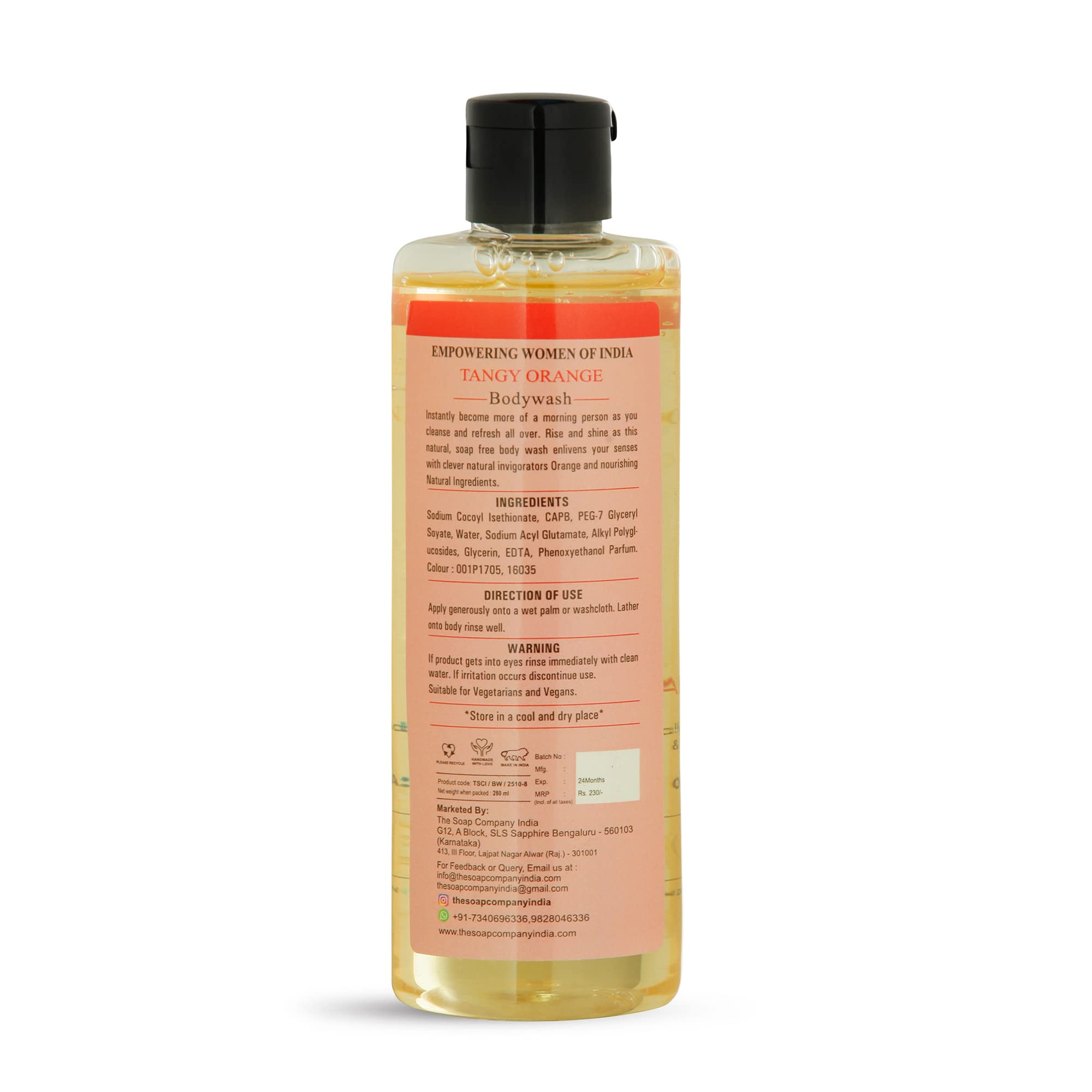 Tangy Orange Body Wash - AWAKEN Sulphate & Paraben Free Eco-Friendly Body Wash (250ml) - Refreshing Citrus Shower Gel for Morning Energy Boost & Sensitive Skin Care