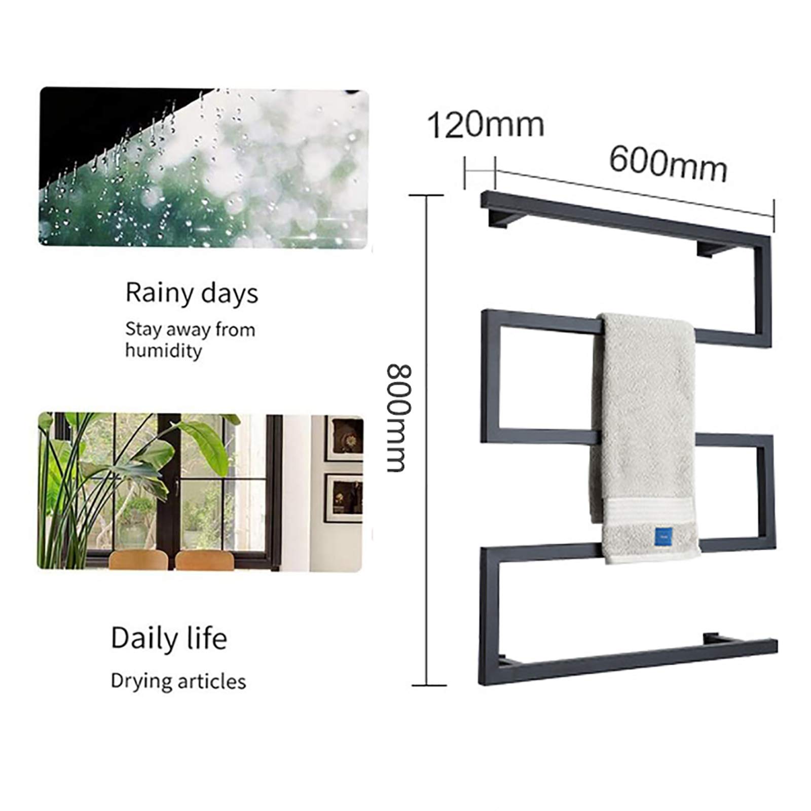 Premium Electric Heated Towel Warmer Rack - 304 Stainless Steel Wall Mounted Bath Towel Heater with Timer & 5 Bars (80×60×12cm, Black, Hardwired) - Perfect for Bathrooms, Spas & Luxury Hotels