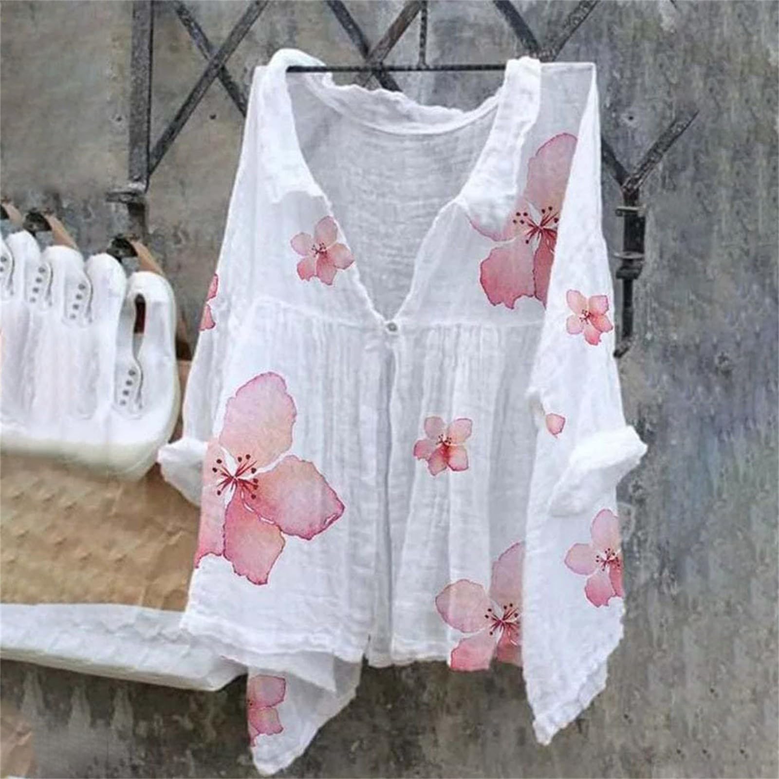 Plus Size Linen Tops for Women - V Neck Button Down Blouses & Casual Lightweight Tunic Tops | Beachwear, Summer Outfits & Office Casual Wear