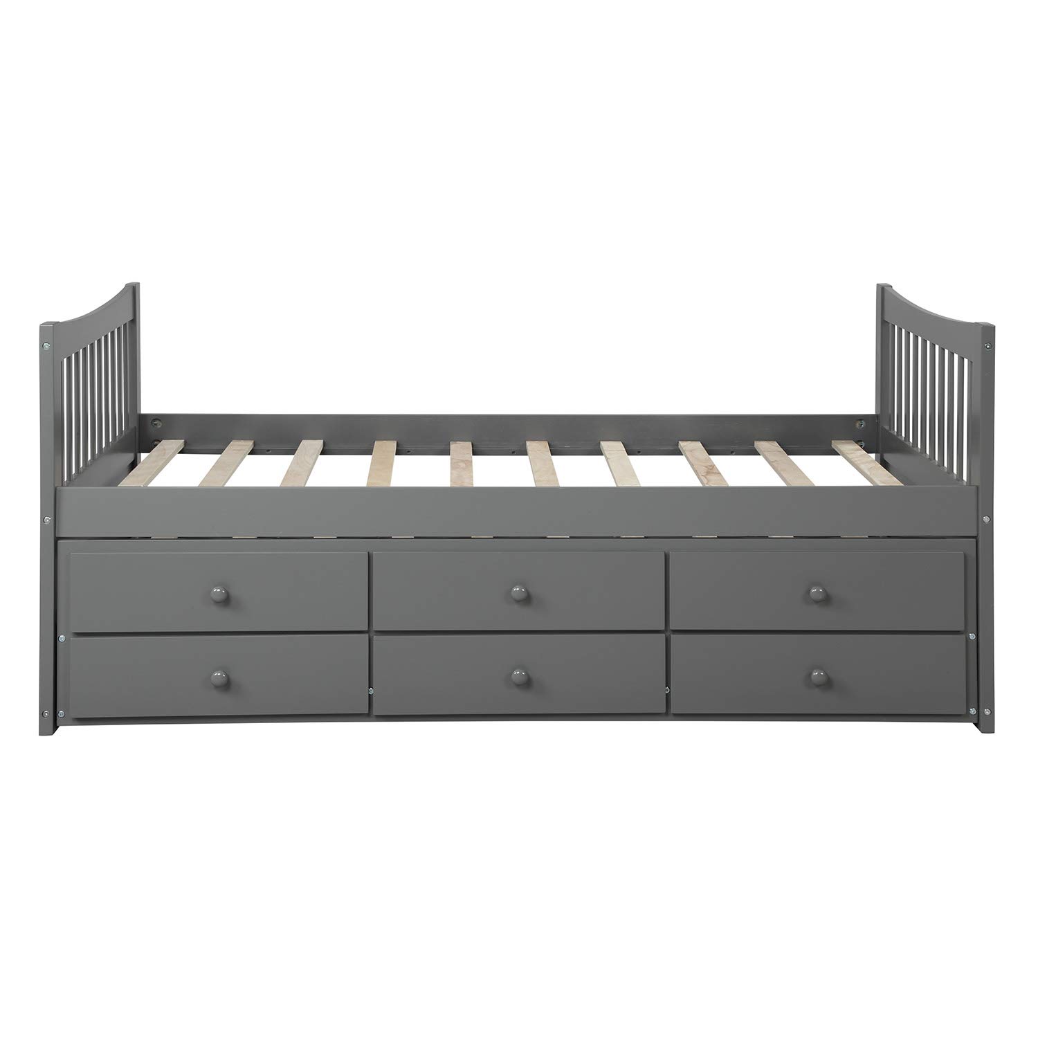 Rhomtree Twin Daybed with Trundle - Grey Storage Platform Bed Frame with Headboard, Footboard & 3 Drawers - Perfect for Kids Room, Guest Bedroom or Small Space