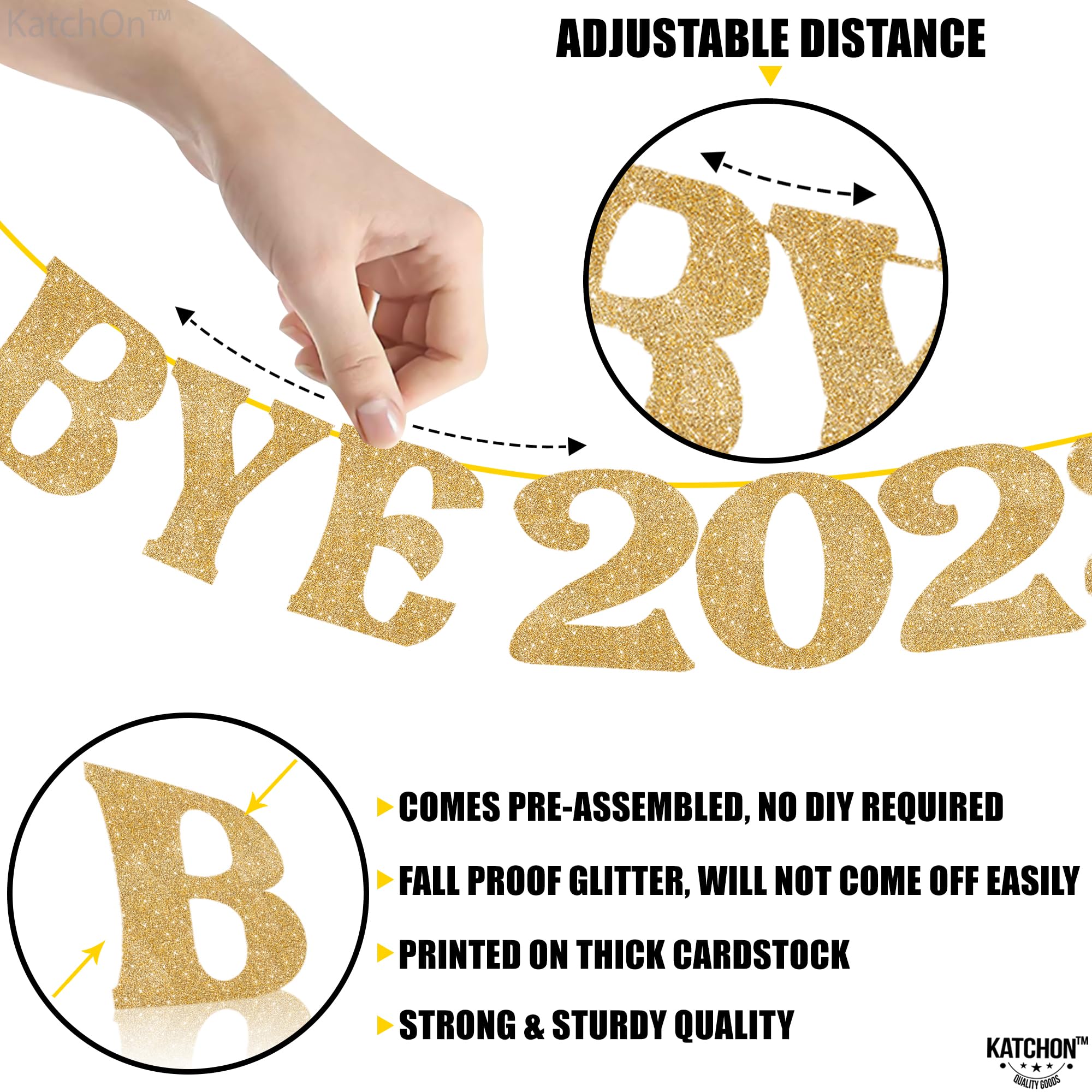 KatchOn Gold Glitter New Year Banner 2025 - No DIY Required | Happy New Year 2025 Decorations | NYE Party Supplies for 2025 Celebrations | Perfect for Home, Office & New Year's Eve Party Decor