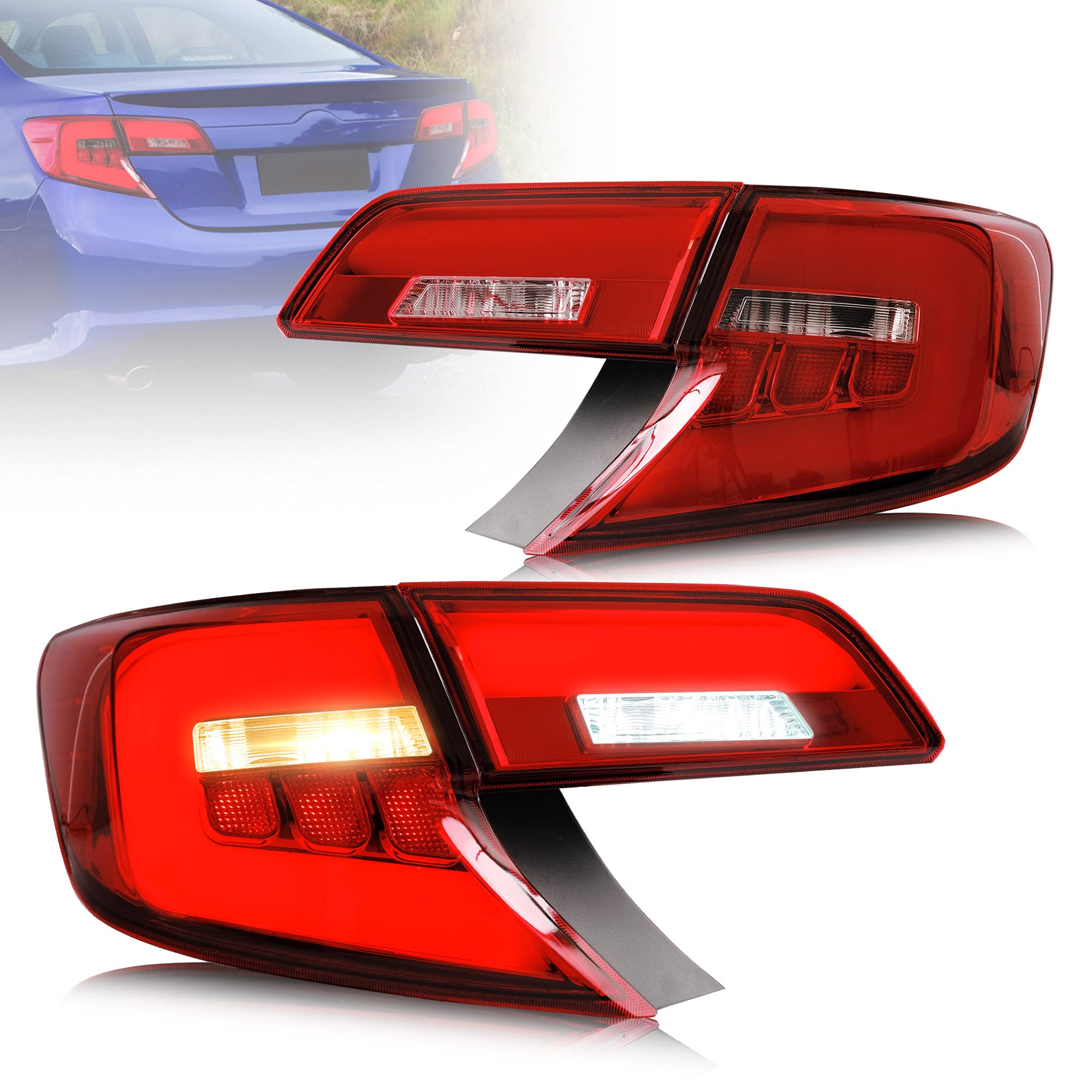 VLAND LED Red Tail Lights for Toyota Camry 2012-2014 - LED Running Lights, Brake Lights, Turn Signal & Reverse Lights (Bulbs Not Included, Uses Factory Halogen) | Upgrade Your Car's Style & Safety for Night Driving