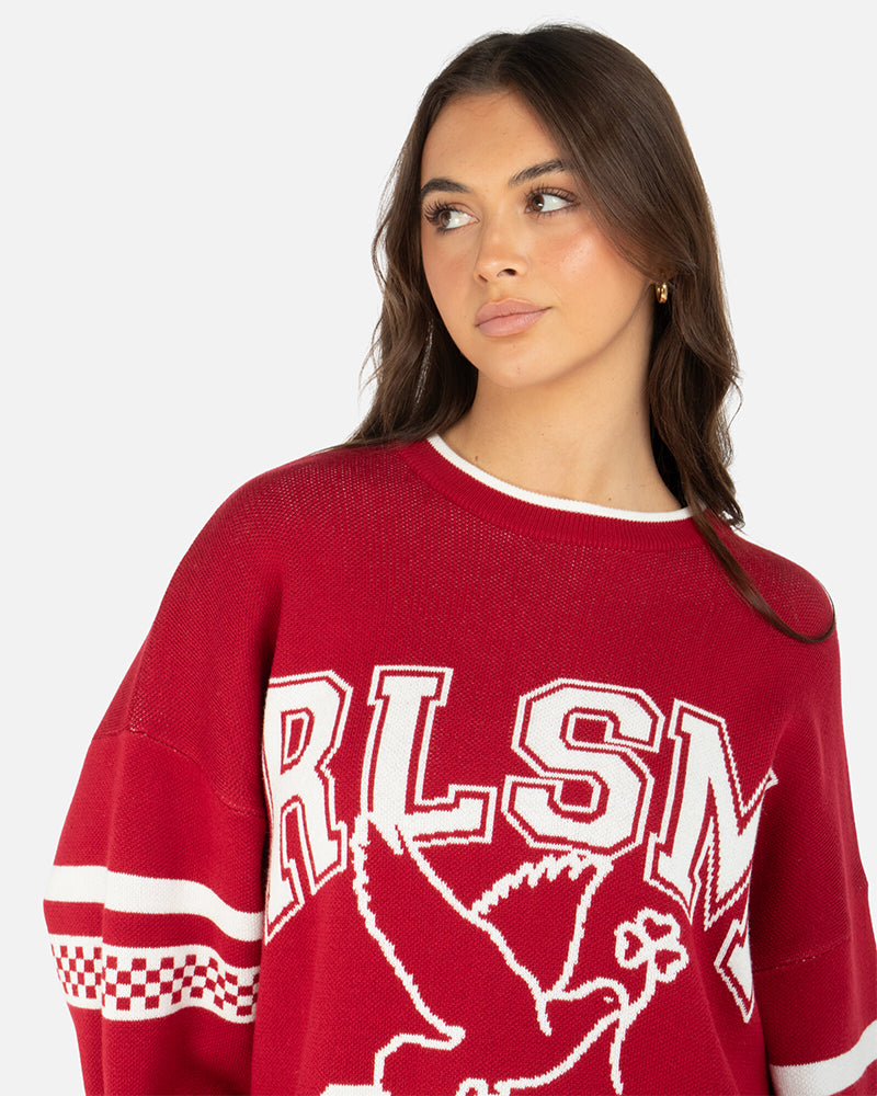 SSS Realism Sporty Lines Knit Sweater Red - Stylish & Comfortable Women's Pullover for Casual Outfits & Outdoor Activities