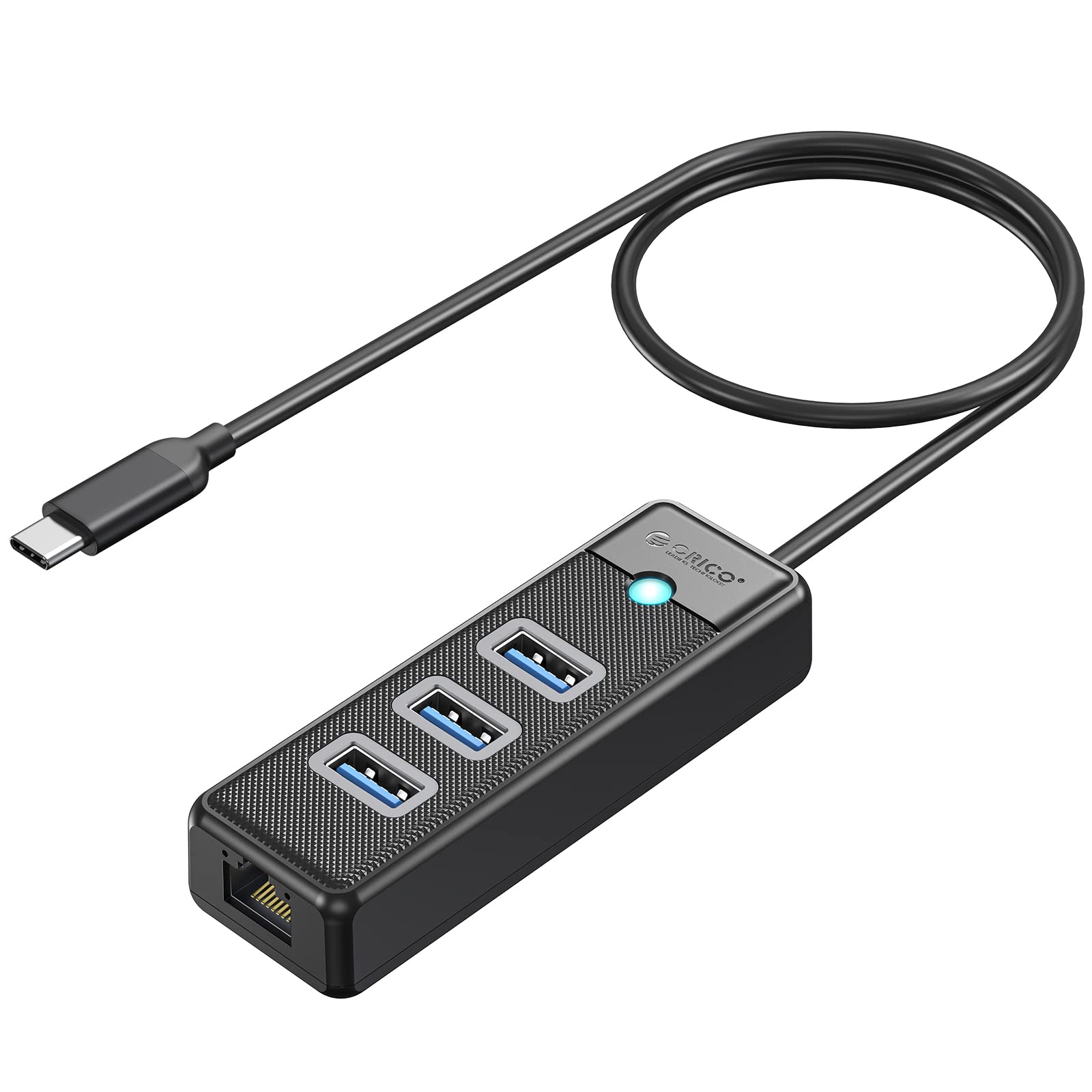ORICO USB C to Ethernet Adapter 4-in-1 Hub with Gigabit RJ45 Port, 1.6ft Cable - Compatible with MacBook Pro/Air, iPad Pro, Chromebook, Windows Laptops - Perfect for Office Work, Online Gaming & Video Conferencing