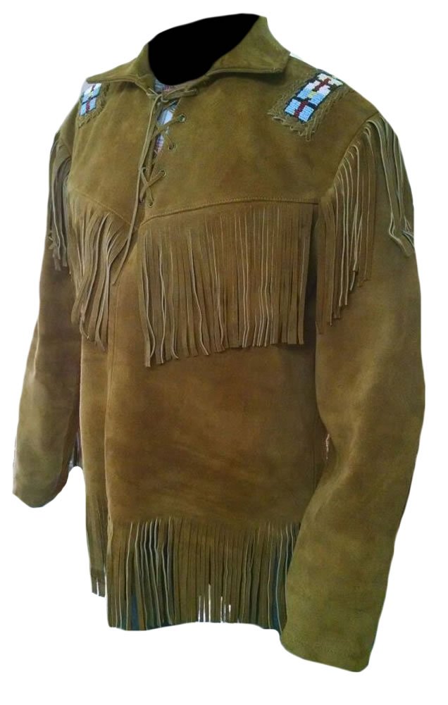 Classyak Men's Western Cowboy Fringed Beaded Brown Suede Shirt - Vintage Style Rodeo Shirt for Country Music Festivals & Western Themed Parties