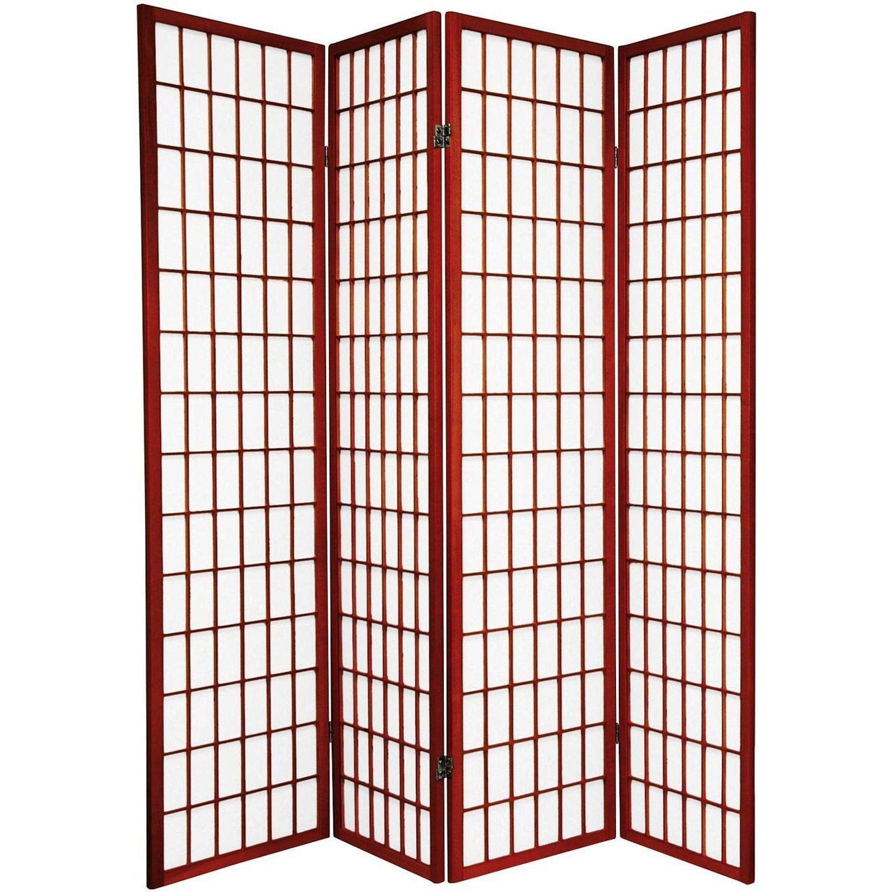 4 Panel Shoji Screen Room Divider - Cherry Finish Japanese Folding Partition (71