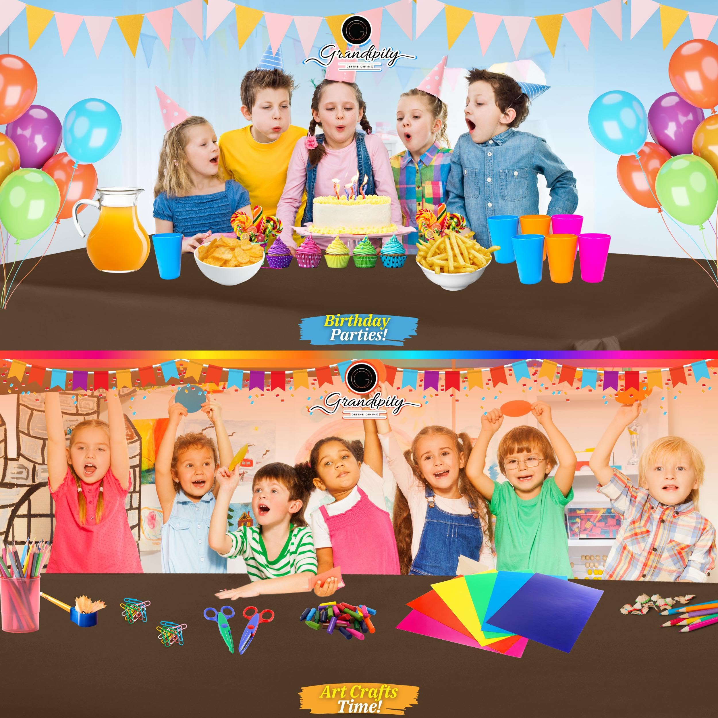 Premium Disposable Brown Plastic Tablecloth (6 Pack) - 54 x 108 Inch Rectangle Table Cover for Parties, Picnics & Events - Fits 6ft to 8ft Tables - Waterproof & Easy Clean for Indoor/Outdoor Use