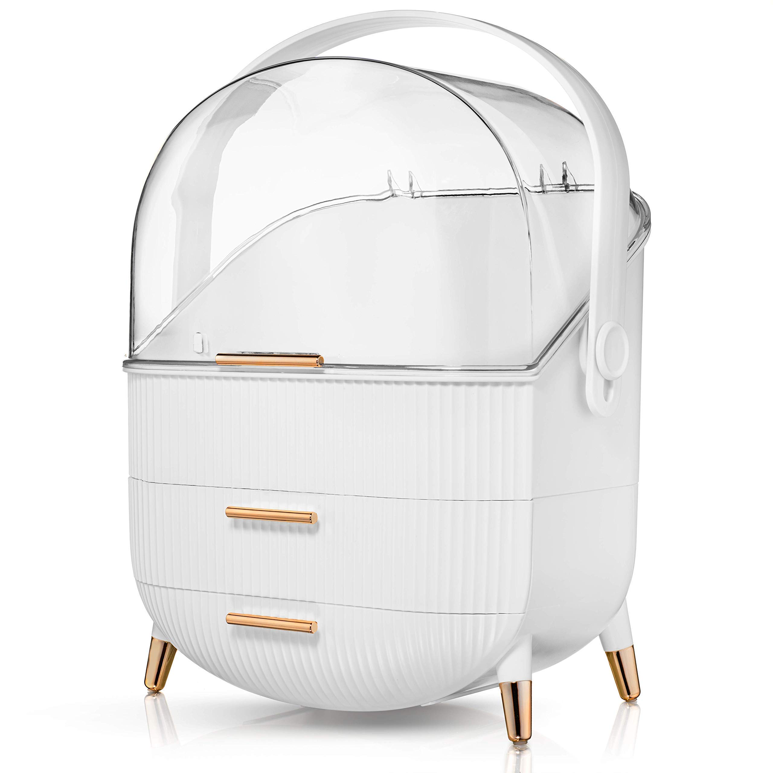 COLIBROX Acrylic Makeup Organizer with Lid & Drawers - Waterproof Cosmetic Storage Case in White & Rose Gold | Perfect for Bathroom Countertop, Vanity, Dresser & Desk Organization