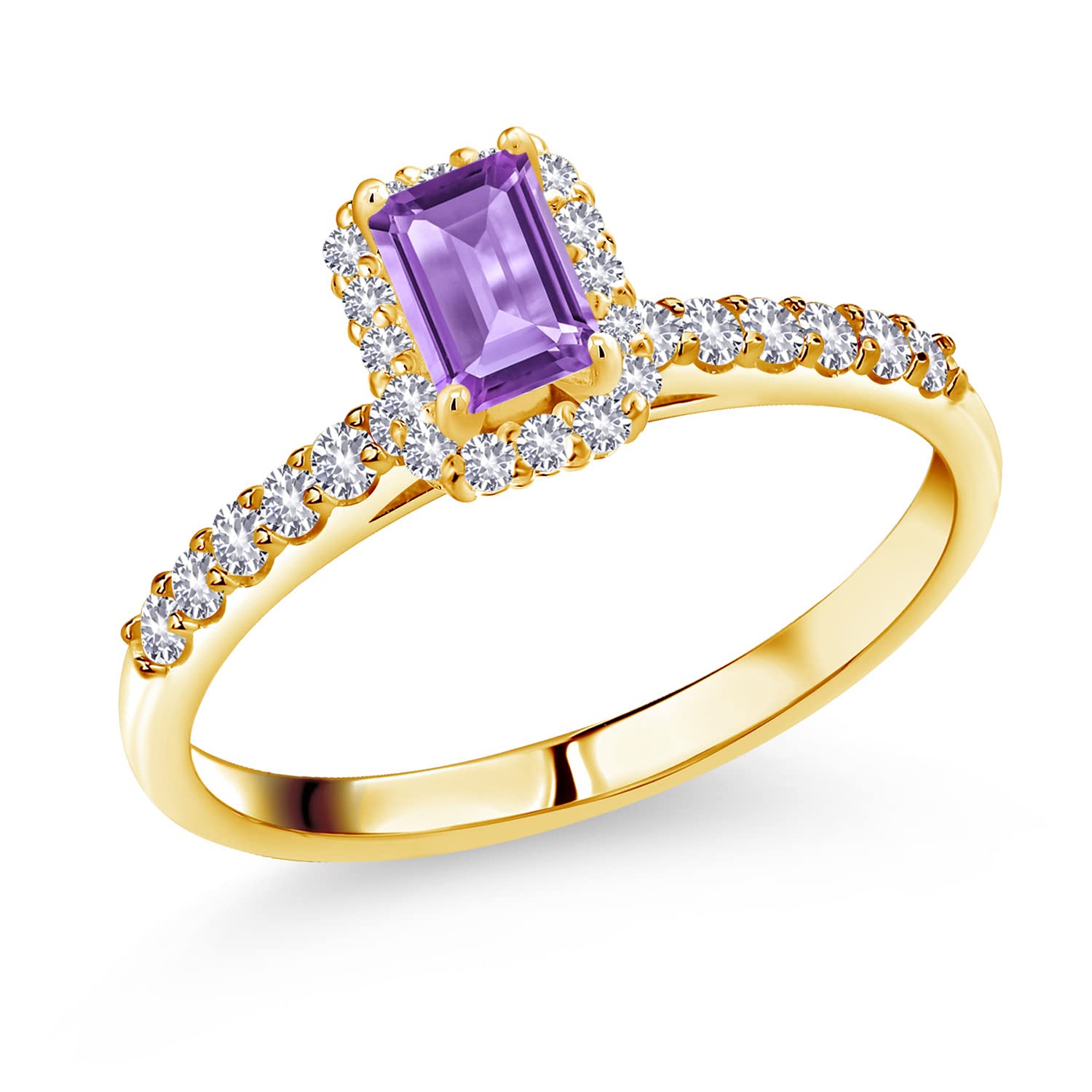 0.92 Ct Natural Purple Amethyst & White Sapphire Emerald Cut Engagement Ring in 10K Yellow Gold - Perfect for Wedding, Anniversary & Special Occasion Gifts