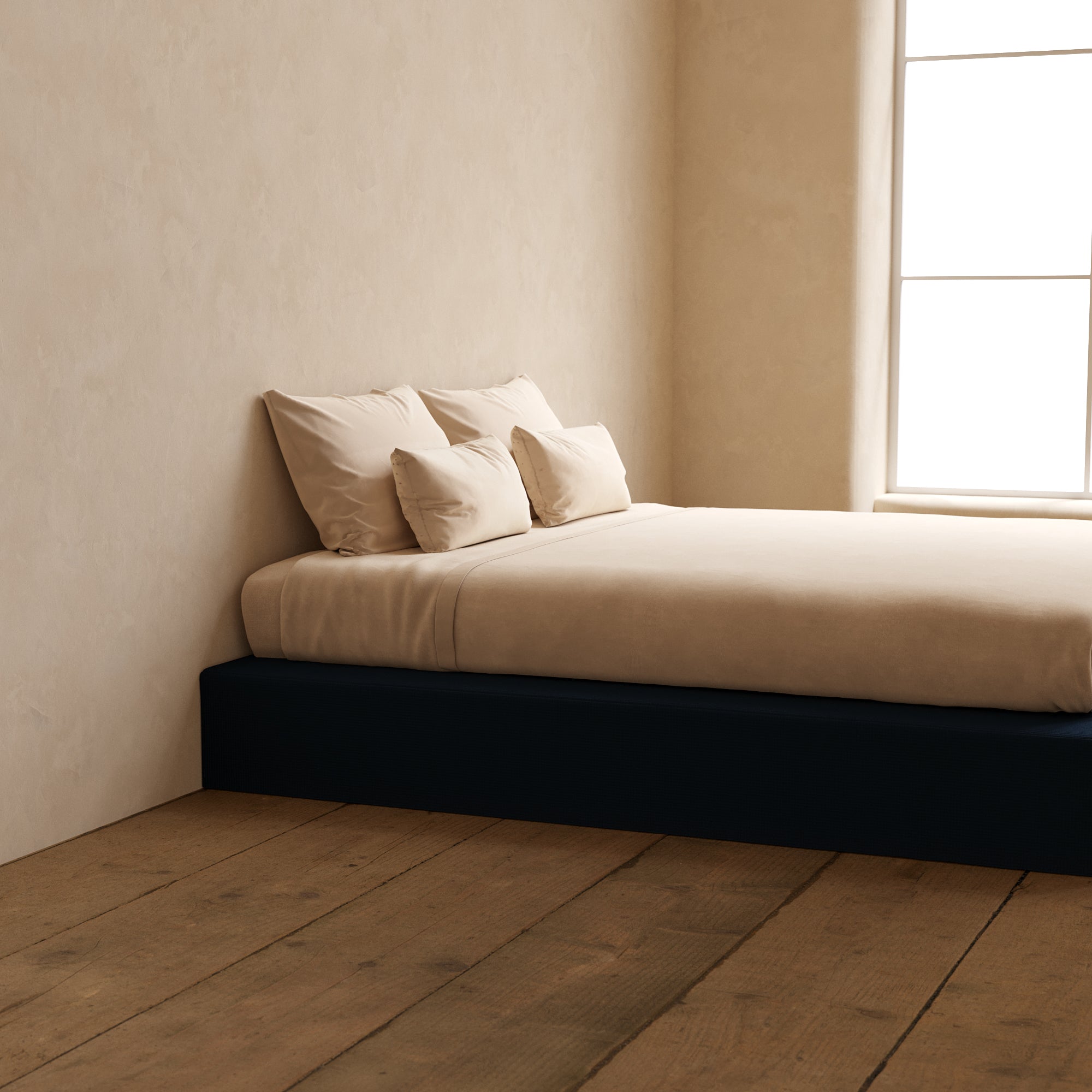 King Upholstered Platform Bed with Mizu Weave in Sumi - Modern Upholstered Bed Frame with Headboard for Bedroom, Guest Room or Master Suite - Sturdy Wooden Slat Support System for Comfortable Sleep