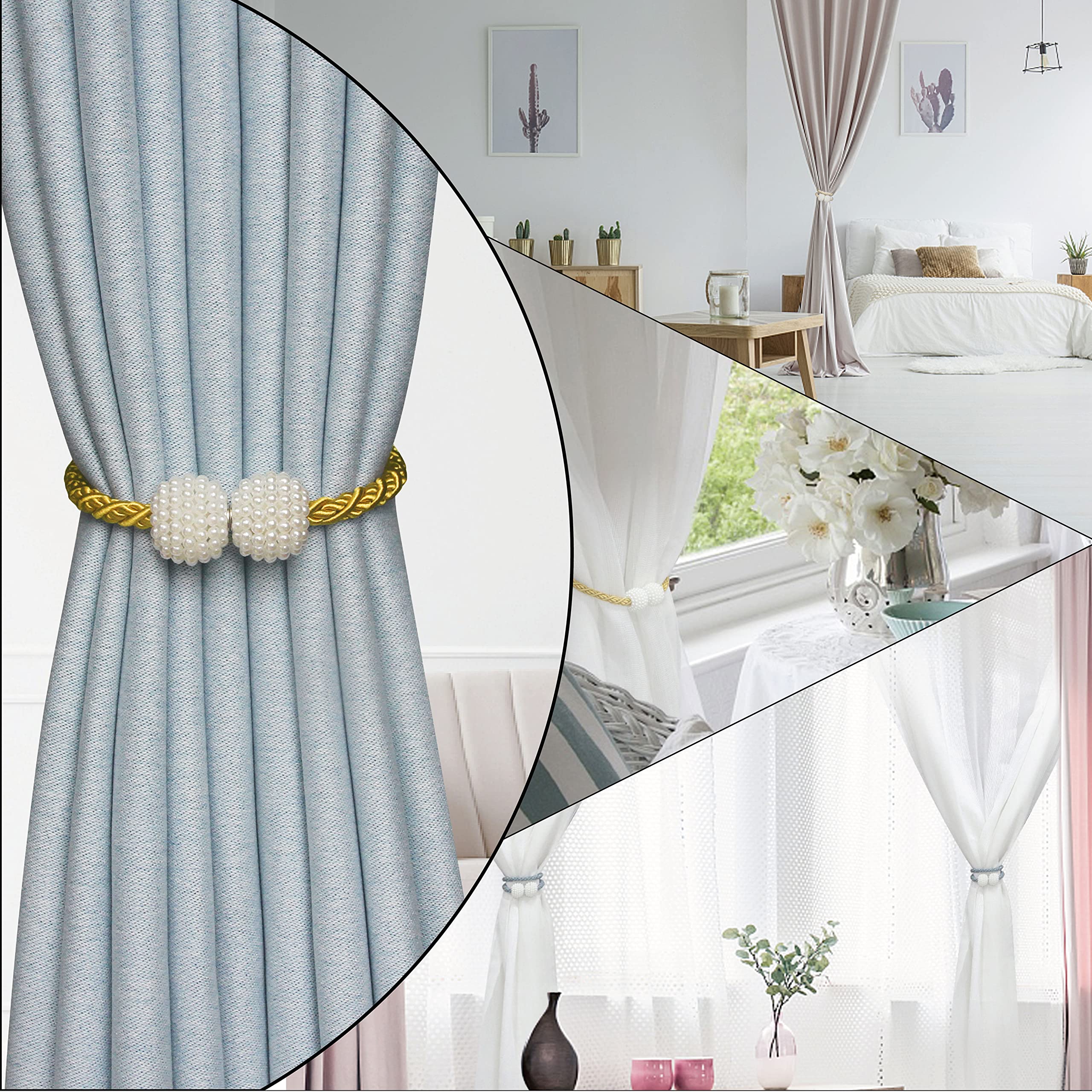 Magnetic Curtain Tiebacks - Convenient Drape Holdbacks for Windows, Weave Rope Design for Indoor & Outdoor Use - Perfect for Living Room, Bedroom, and Patio Decor