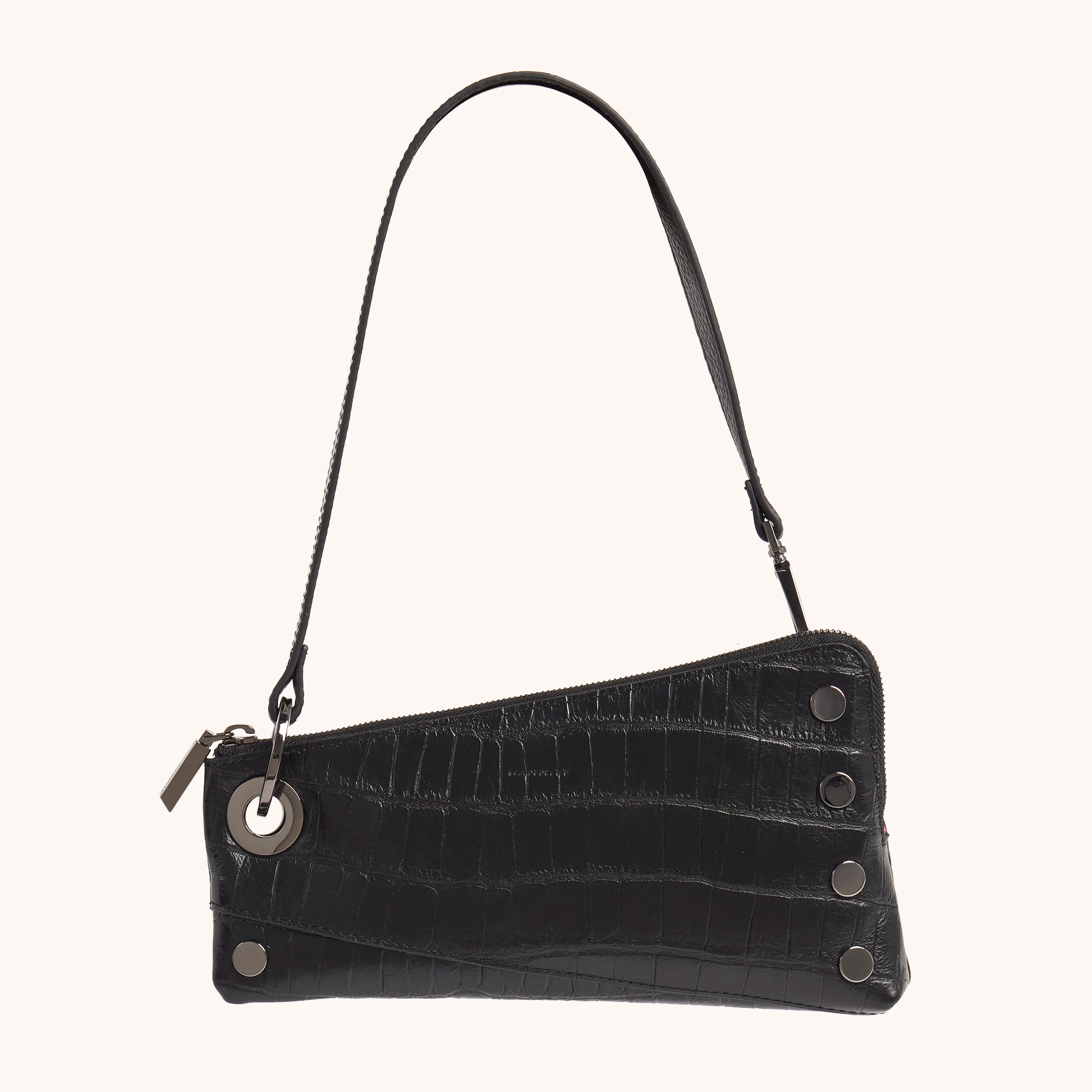 Nash Pochette Handbag - Luxury Crocodile Embossed Leather Clutch with Gunmetal Hardware for Evening Parties, Weddings & Special Occasions