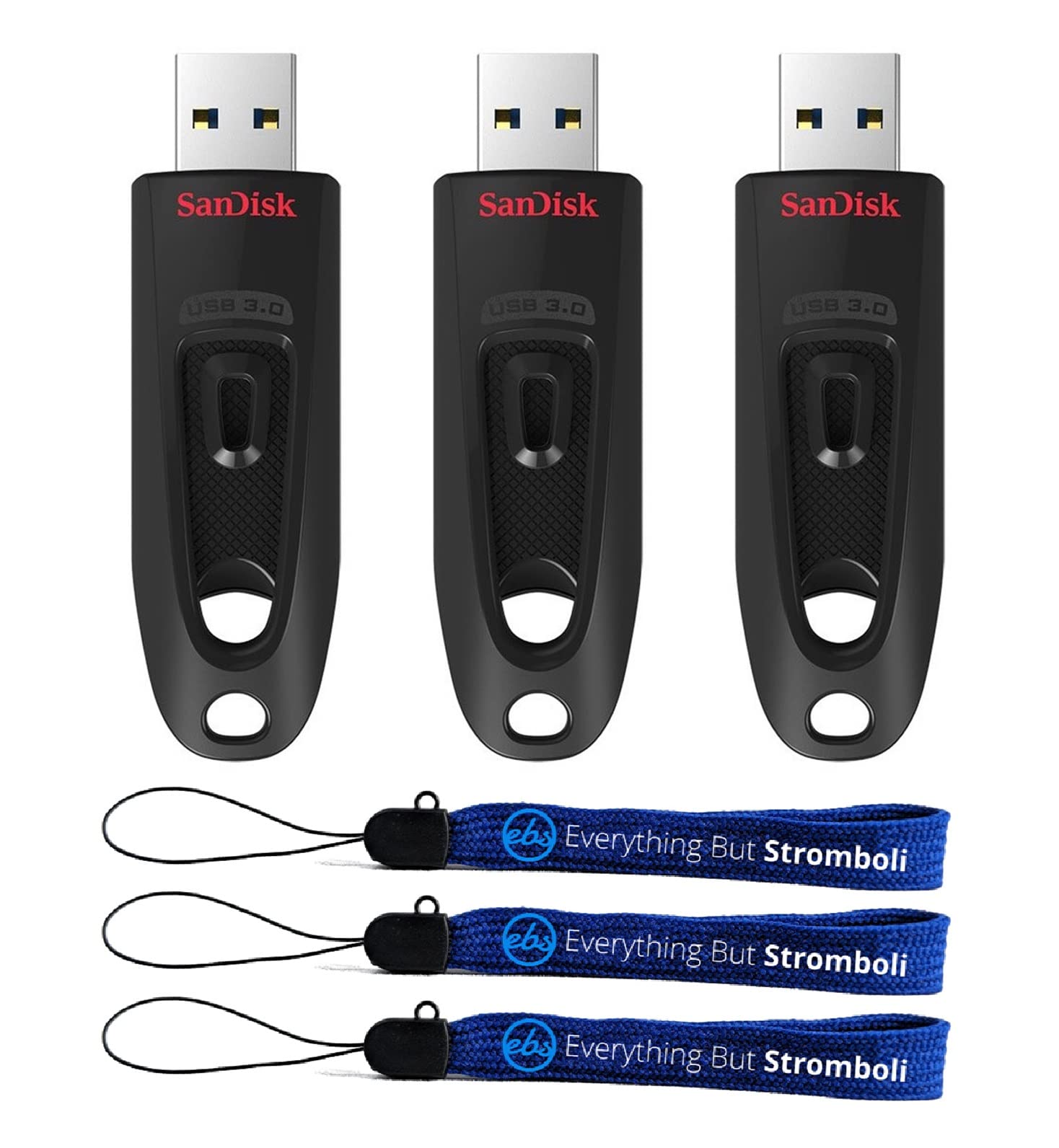 SanDisk 16GB 3-Pack USB 3.0 Flash Drives with Lanyards for Office & School