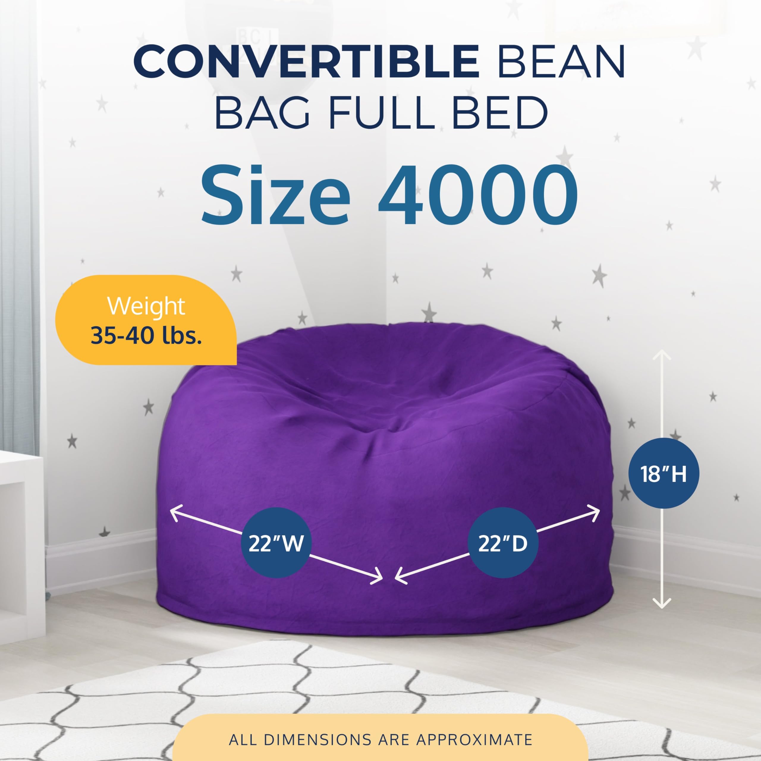 ULTIMATE SACK Convertible Bean Bag Chair - Cozy Sleeper Sofa Bed & Futon Alternative for Living Room, Bedroom, Dorm, Guest Room | Comfortable, Stylish & Space-Saving Furniture for Relaxing, Lounging & Overnight Guests
