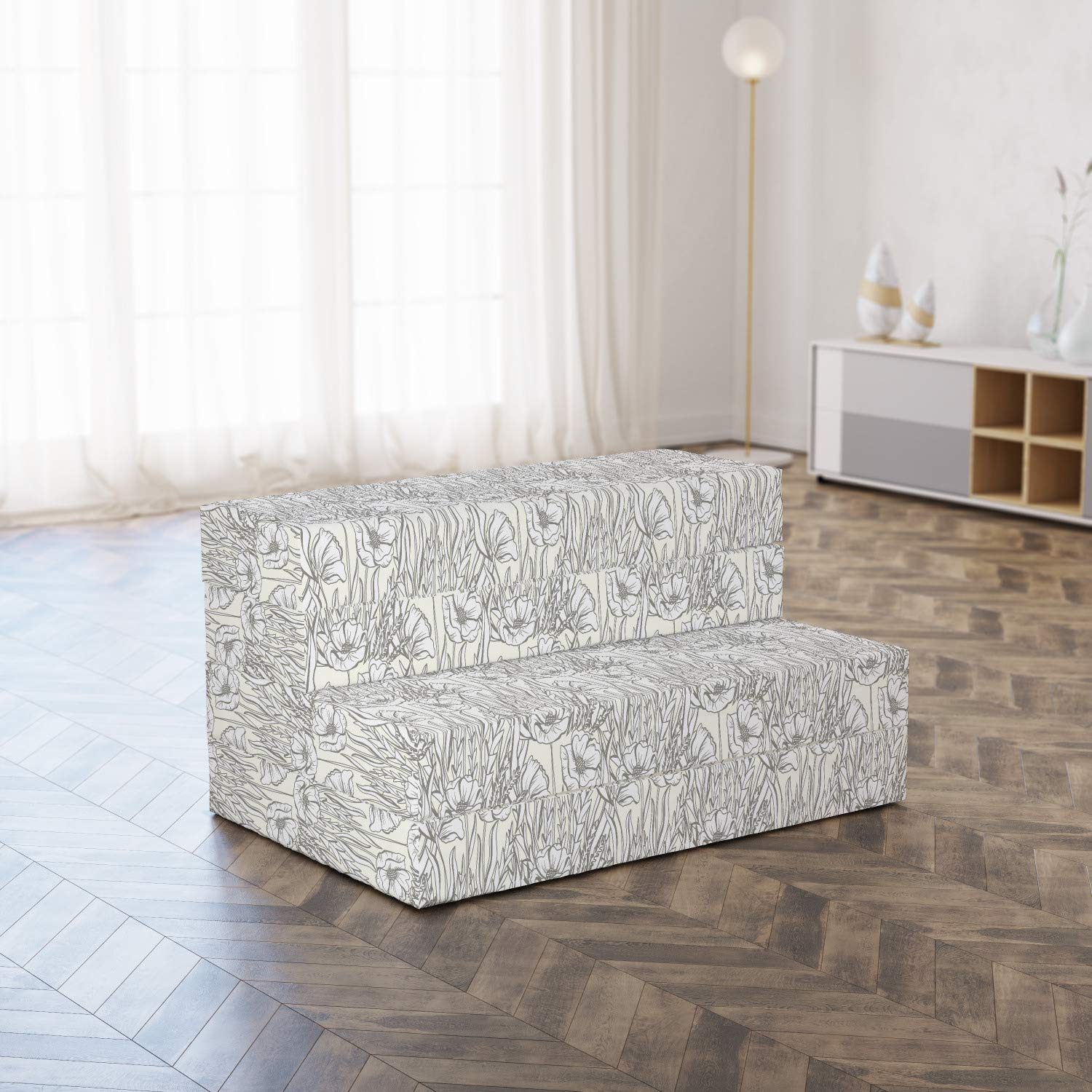 Ambesonne Foldable Gardening Mattress - Soft Shabby Poppy Blooms Design, 74.8