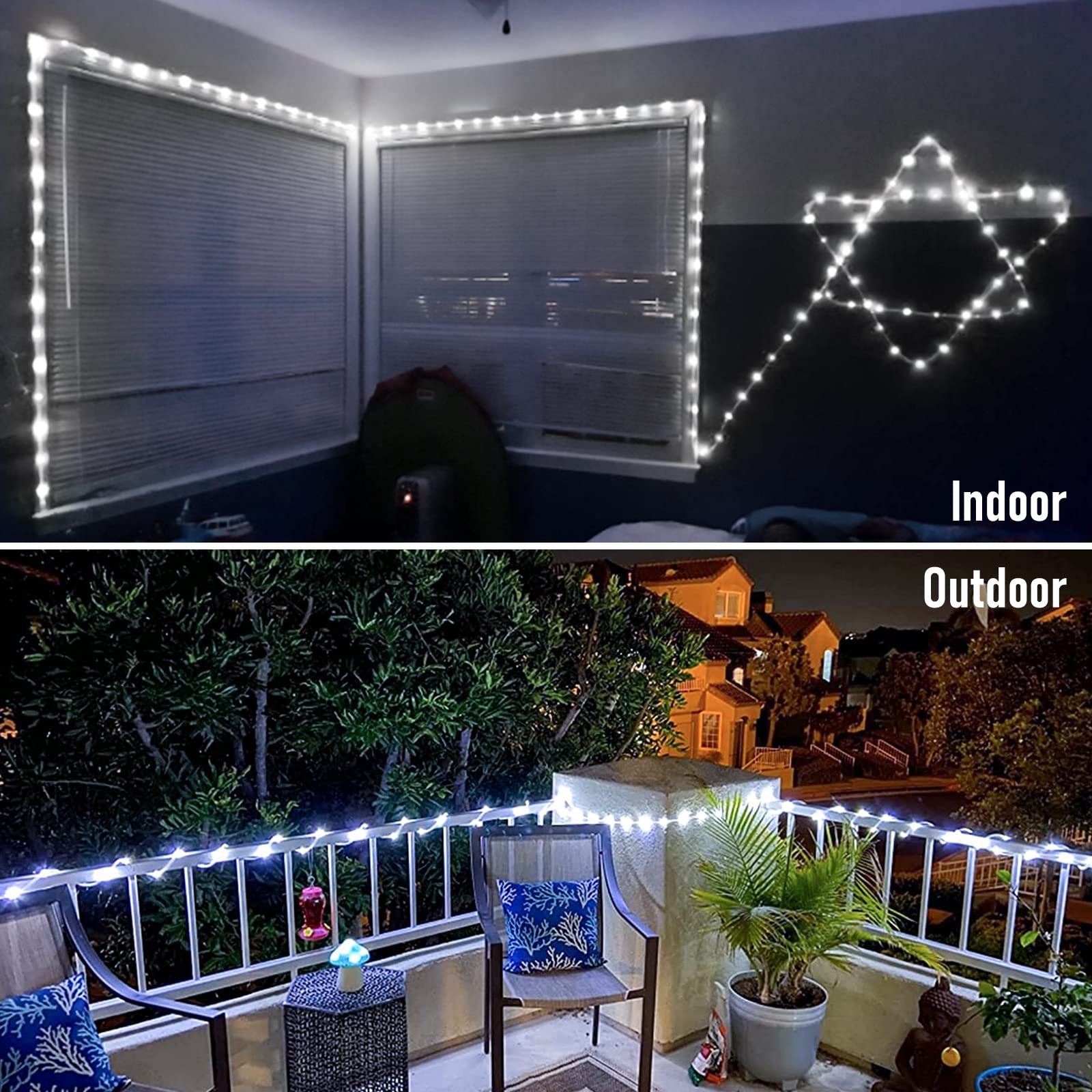 JMEXSUSS 100 LED Battery Operated Rope Lights - 33ft Outdoor Waterproof Christmas String Lights with Remote, 8 Lighting Modes - Perfect for Trampoline, Camping, Balcony, Canopy, Deck, Party & Holiday Decor (White)
