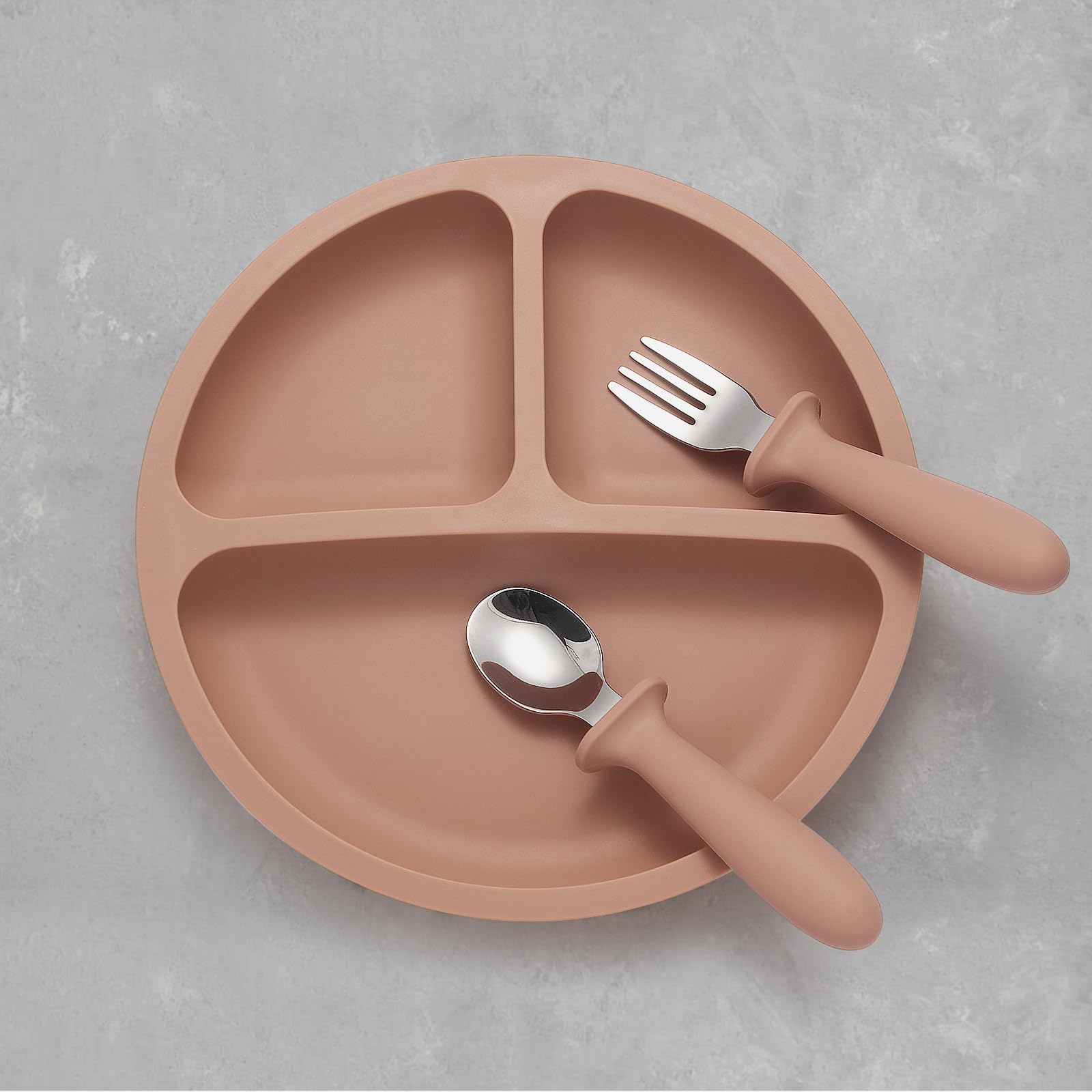 BPA-Free Silicone Baby Feeding Set - 2 Pack Divided Suction Plates with 2 Pack Spoons & Forks - Toddler Utensils for Mess-Free Mealtime - Perfect for Home, Travel and Daycare Use