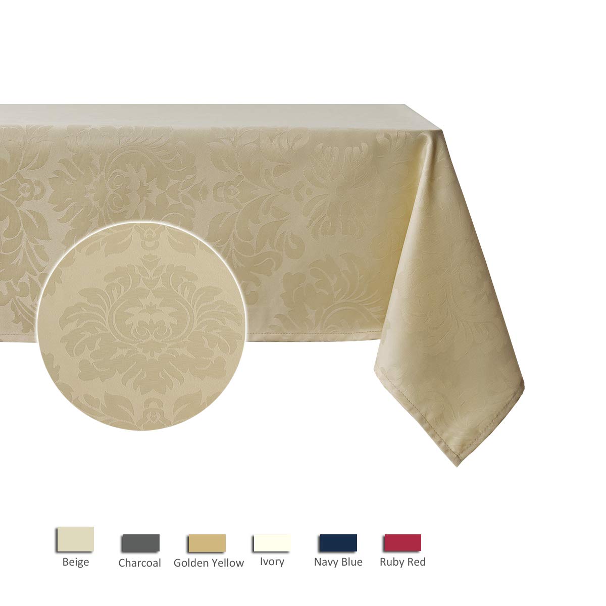 Premium Jacquard Tablecloth - Spillproof & Wrinkle-Free Heavyweight Damask Design Table Cover (60