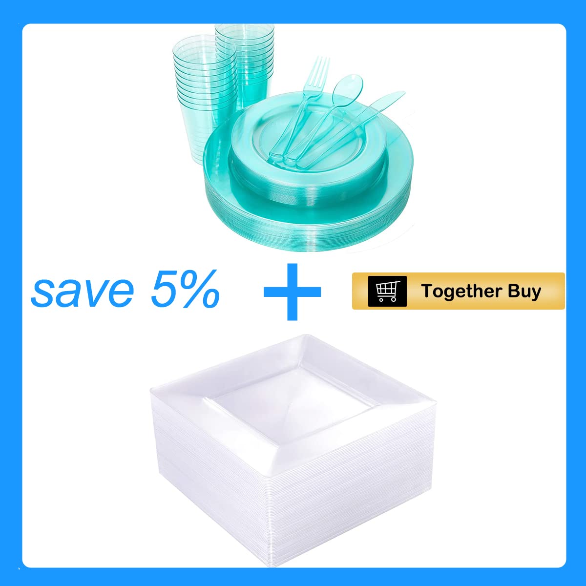60PCS Clear Square Disposable Plastic Plates - Eco-Friendly Party Dinnerware Set with 25 Green Plates & Silverware for Weddings, BBQs, Picnics & Outdoor Events