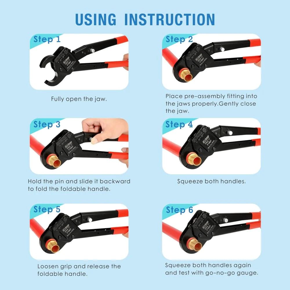 Professional 1 Inch Angled Head PEX Pipe Crimping Tool - F1807 Standard Compliant for Copper PEX Crimp Rings | Perfect for Plumbing, HVAC, and Water Supply Installations