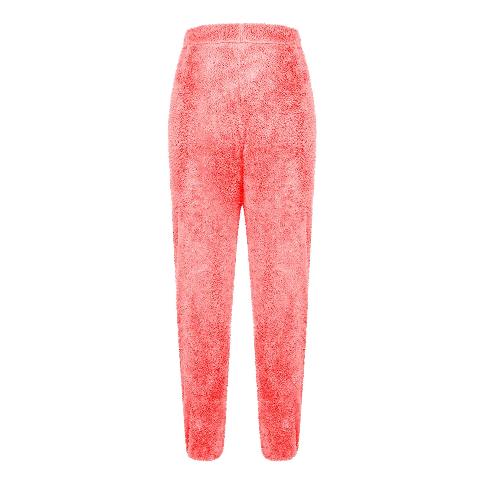 Cozy Women's Fleece Pajama Pants with Elastic Waistband - Soft Fuzzy Lounge Pants, Solid Color Cuffed Joggers with Pockets - Perfect for Winter, Home Relaxing & Casual Outings