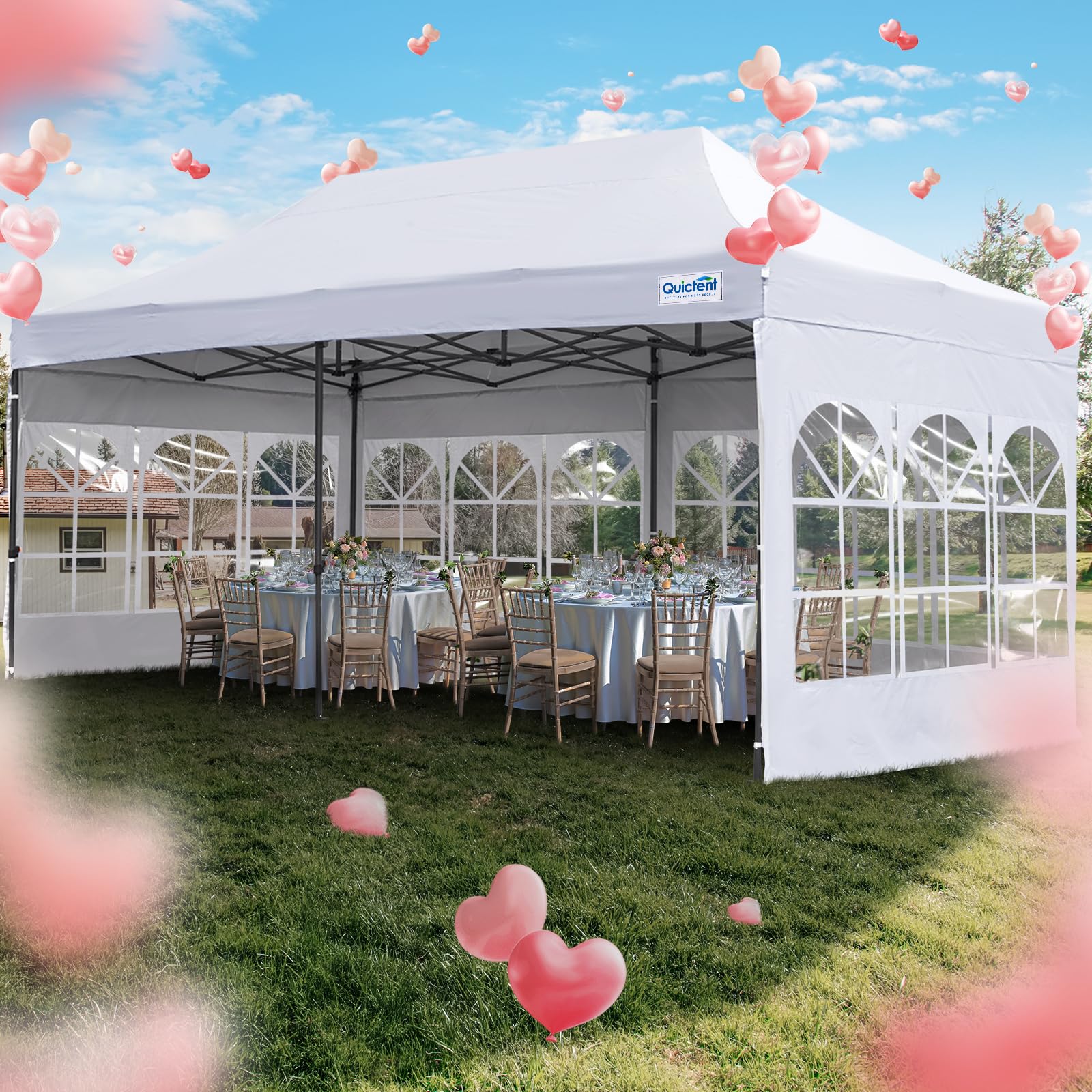 Quictent 10x20 Heavy Duty Pop Up Canopy Tent with Sidewalls - Waterproof Instant Shelter for Outdoor Events, Parties, Weddings & Camping - Includes Bonus Weight Bags (White) - Perfect for Backyard Gatherings, Farmers Markets & Beach Protection