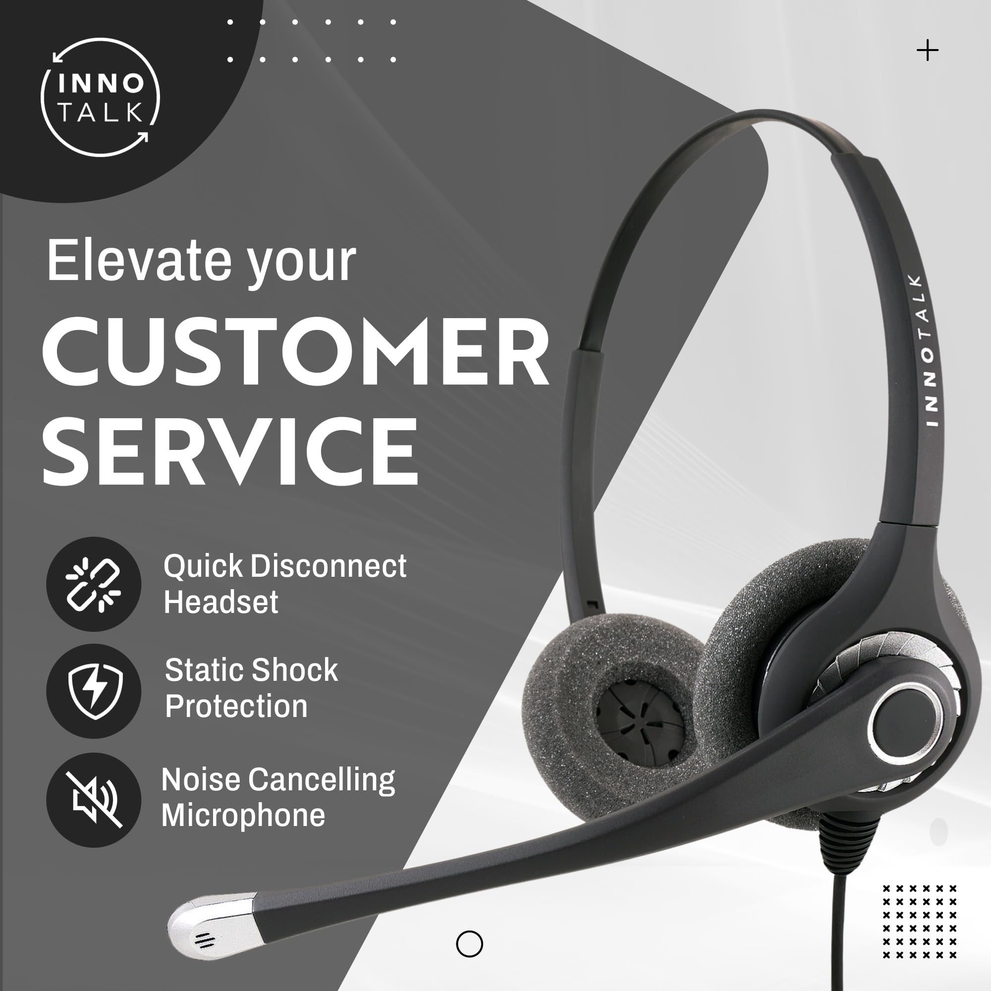 INNOTALK RJ9 Binaural Office Phone Headset with QD Adapter - Noise Cancelling Call Center Headset Compatible with Polycom, Mitel & More - Wired Desk Phone Headset for Clear Communication in Office, Customer Service & Remote Work