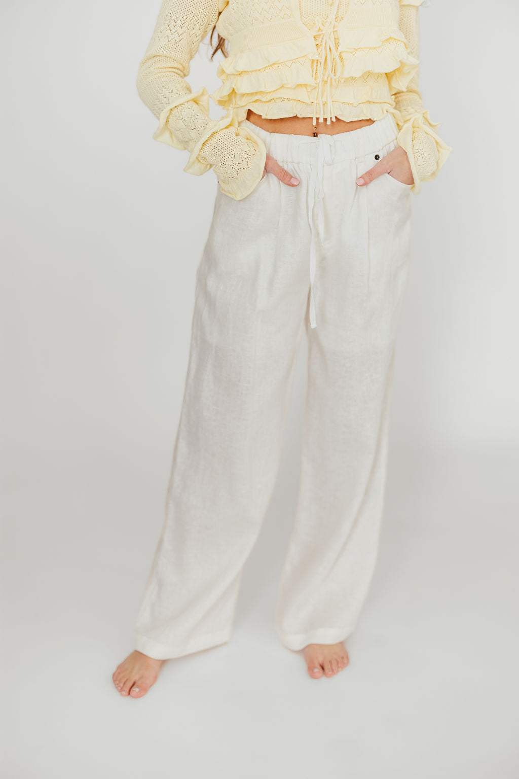 Jeannette 100% Linen Pants for Women - Breathable White Linen Trousers | Perfect for Summer, Beach Vacations & Casual Outings