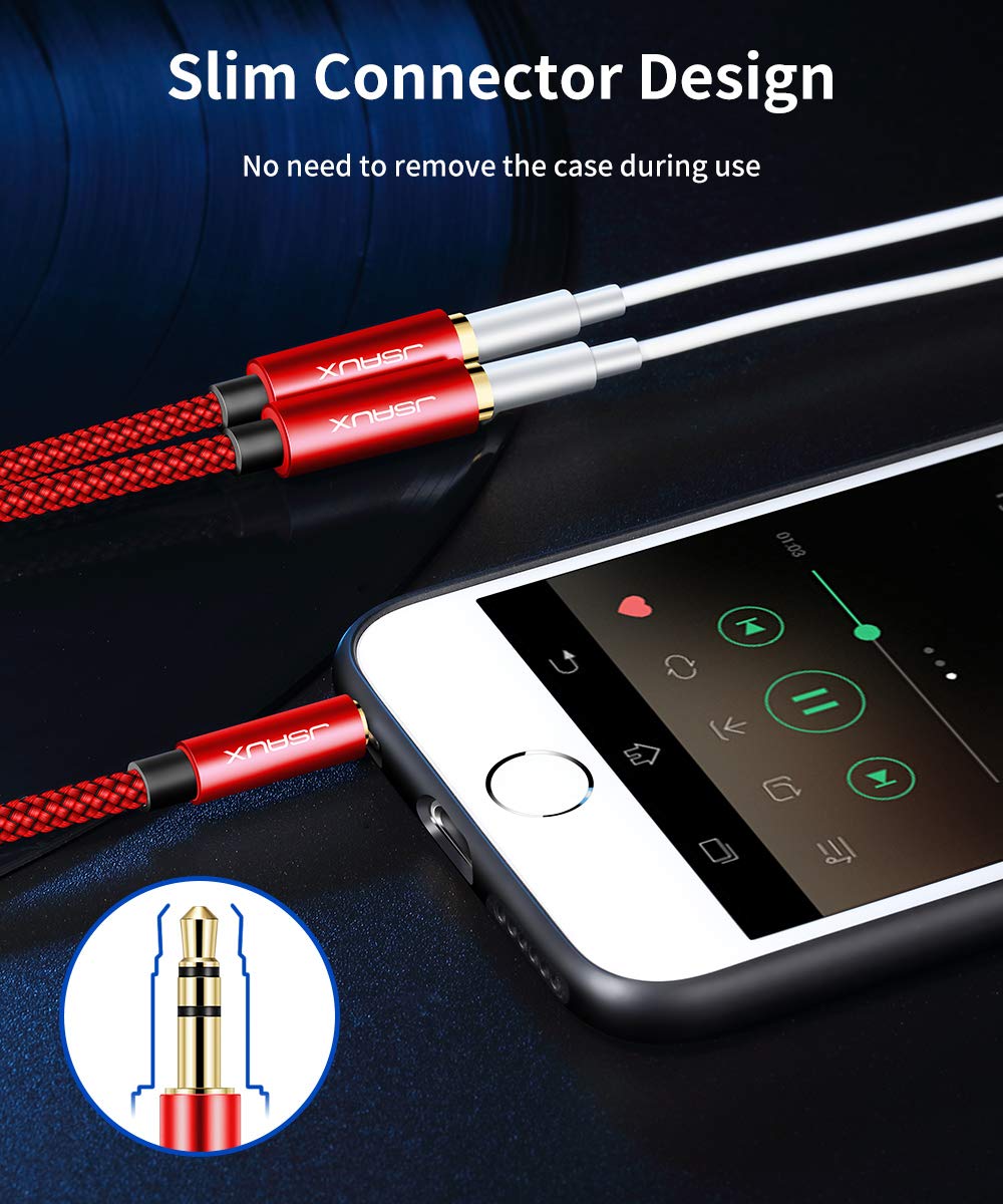 JSAUX 3.5mm Headphone Splitter - 2 Female to 1 Male Audio Adapter for Dual Listening - Compatible with PS4, PS5, Xbox, Nintendo Switch, PC, Phones & Tablets - Perfect for Gaming, Movies & Music Sharing (Red)