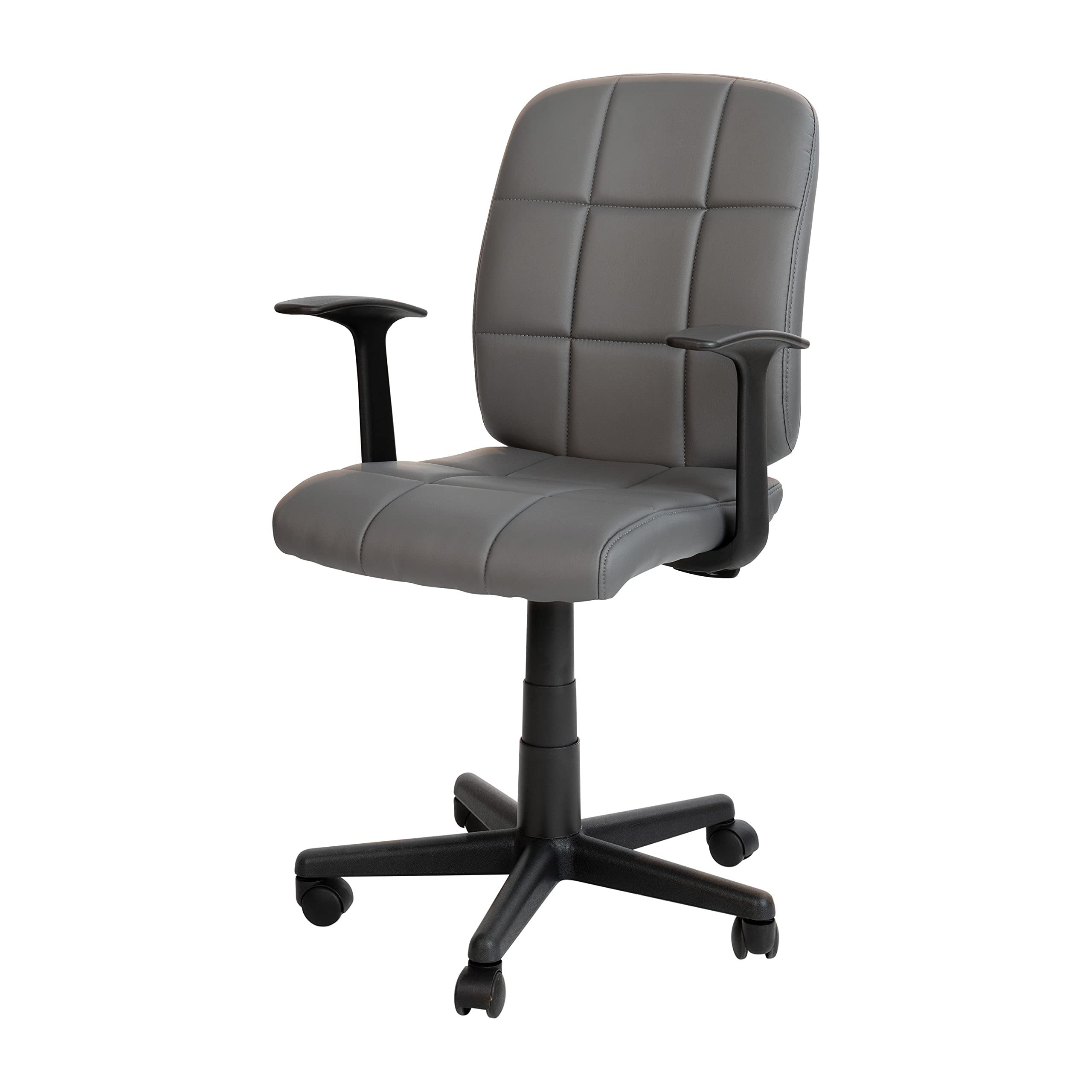 Ergonomic Mid Back Swivel Task Chair with Adjustable Arms - Gray Vinyl Upholstery, Tufted Back & 360° Rotation - Perfect for Office, Home Workspace & Gaming Setup