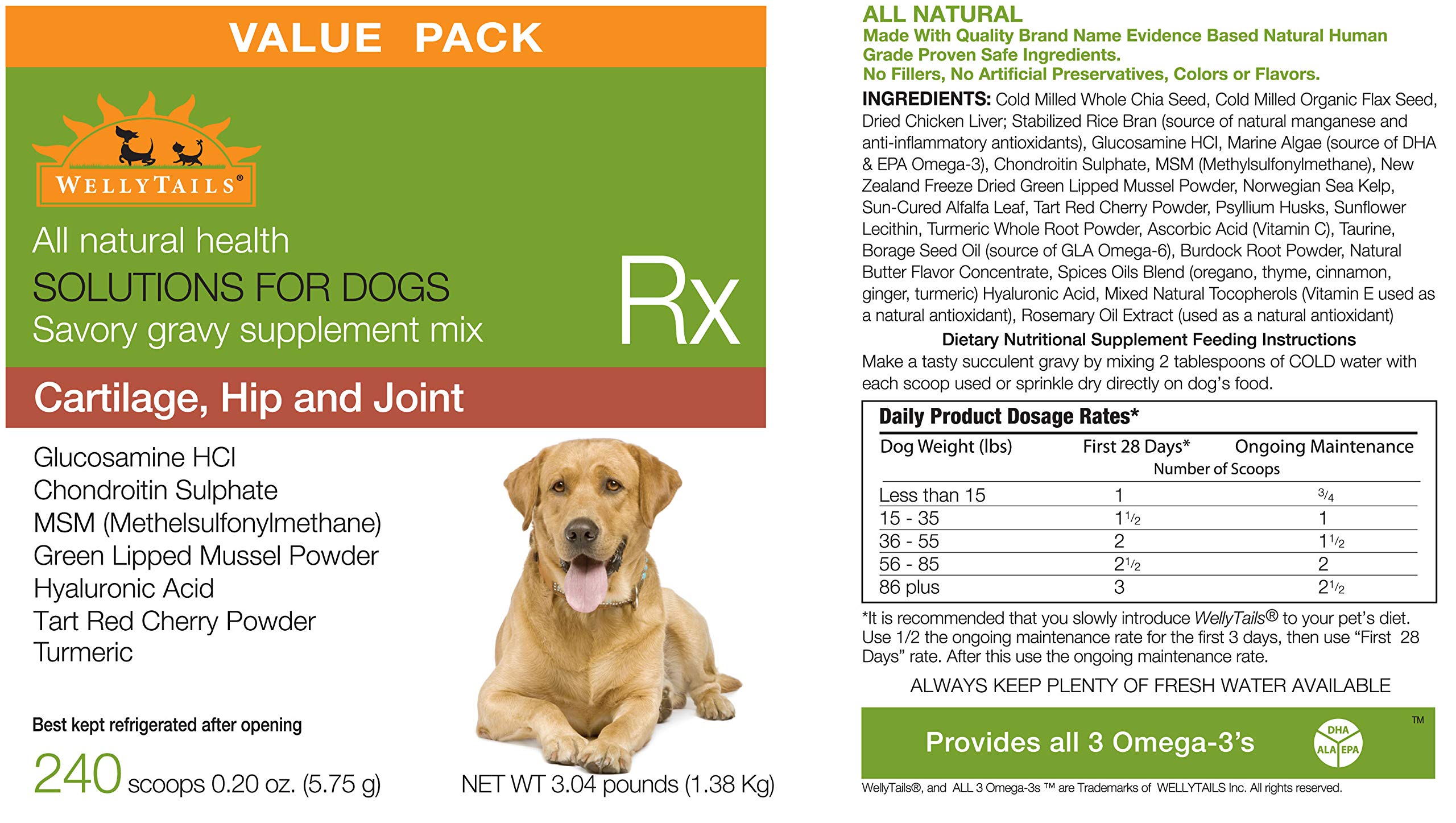 Premium Glucosamine Chondroitin MSM & Turmeric Joint Supplement for Large Dogs - 48.8oz (240 Scoops) - Supports Hip & Joint Health for Senior & Active Dogs - Ideal for Mobility & Arthritis Relief