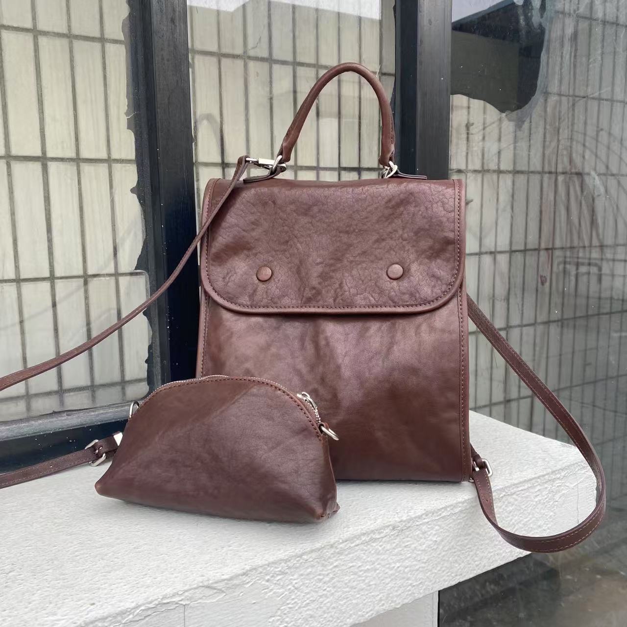 Stylish Minimalist Leather Backpack for Women & Men - Waterproof Laptop Bag for Work, Travel & School - Durable Vegan Leather Daypack with USB Charging Port
